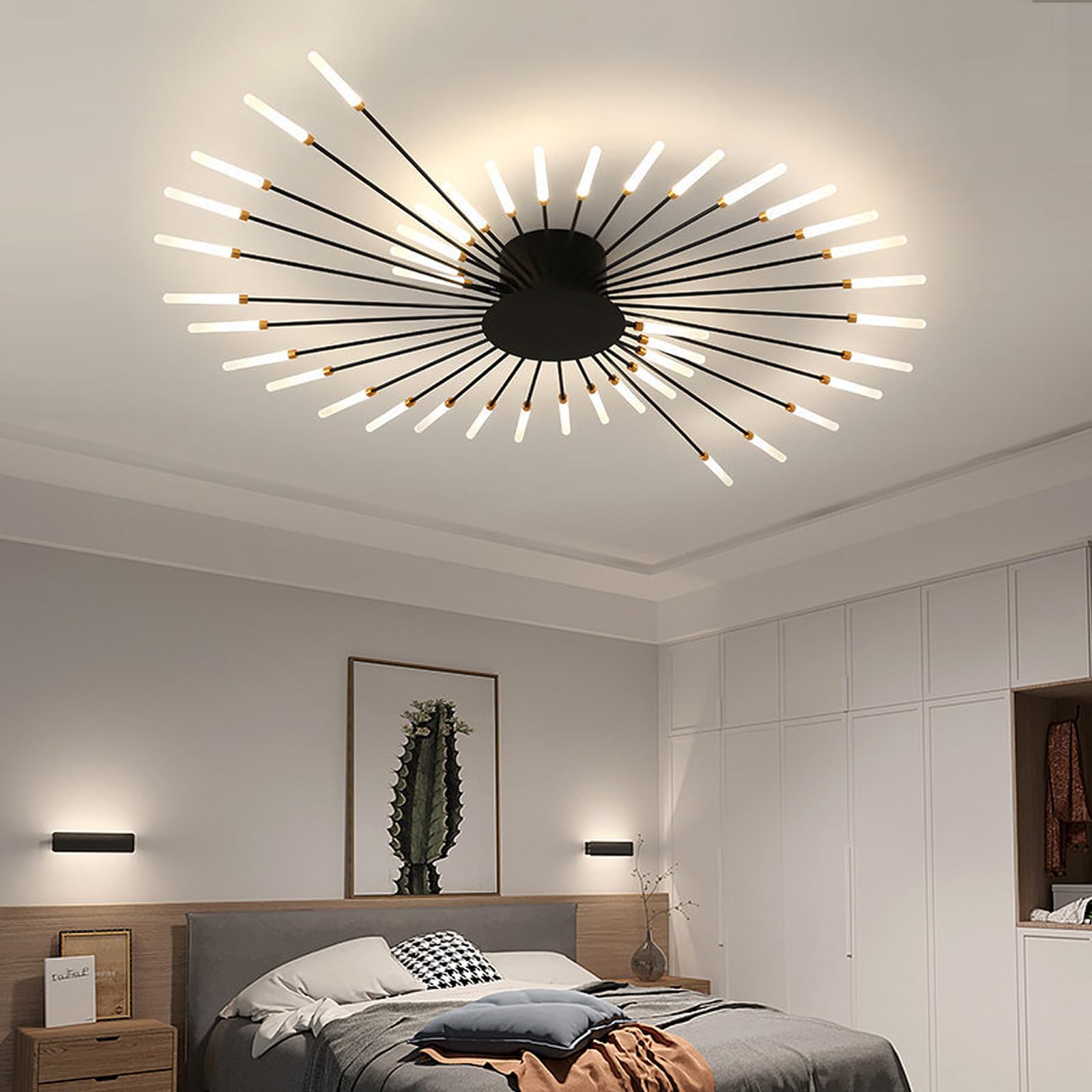 Modern LED Ceiling Light Fixture - 42-Light Flower Chandelier with Metal & Acrylic Design for Living Room, Bedroom & Dining Room - Black | Energy-Efficient Ambient Lighting for Home Decor & Romantic Dinners