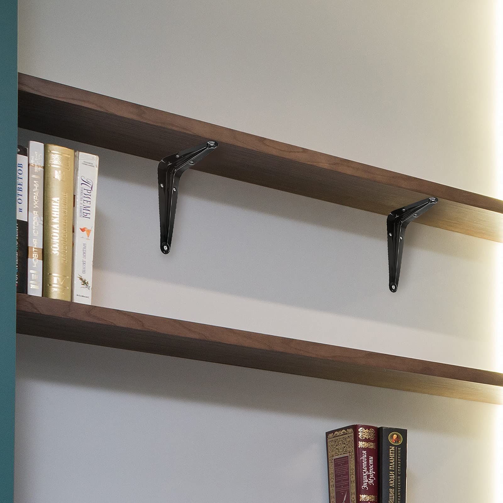 Uenhoy 10 Pack 6 Inch Heavy Duty Metal Floating Shelf Brackets - Black Corner Brace Wall Mount L Brackets for Shelves & Wood Boards with Screws (6
