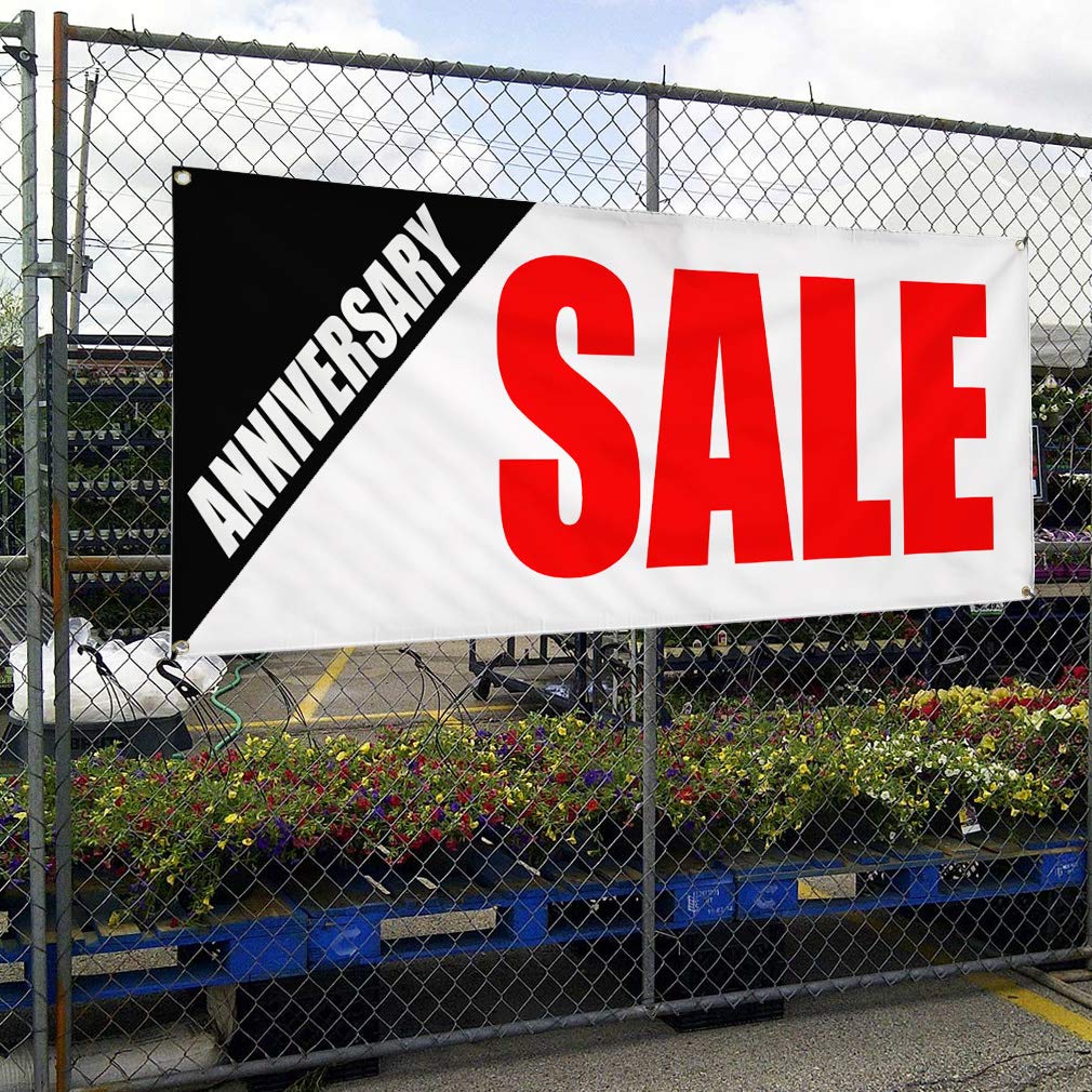 Custom Vinyl Banner 48x96 Inches - Weatherproof Outdoor Business Sign with 8 Grommets for Anniversary Sales, Yard Signs & Industrial Use | Multiple Sizes Available in Red & White