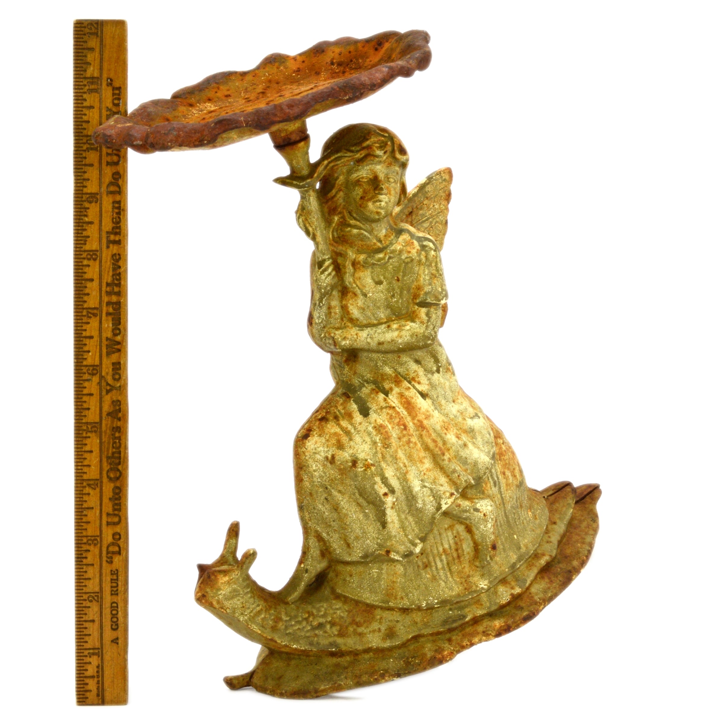 Vintage Cast Iron Garden Fairy Statue - Candle Holder, Seed Planter, Soap Dish with Antique Patina - Perfect for Outdoor Decor, Fairy Gardens & Boho Home Décor