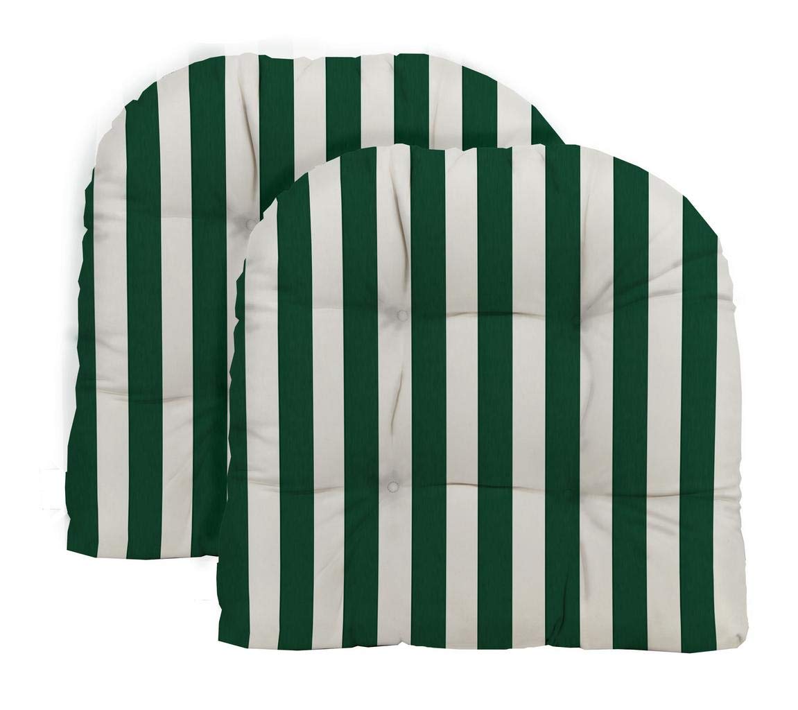 RSH Décor Large Tufted Wicker U-Shape Chair Cushion - Indoor/Outdoor Use - Hunter Green & White Stripe - Choose Size & Fabric Color - Perfect for Porch, Patio, Deck & Home Décor - Great for Relaxing in Sunrooms, Poolside Lounging & Outdoor Entertaining