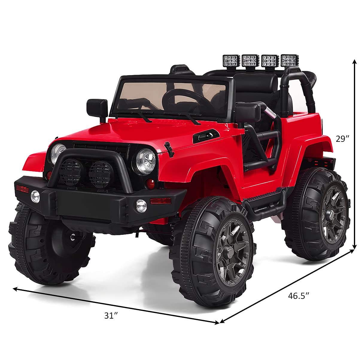 Costzon 12V Battery Powered Electric Ride On Truck for Kids - Parental Remote Control, LED Lights, MP3 Player, Safety Belt & Spring Suspension - Red Kids Electric Car for Indoor & Outdoor Play, Birthday Gifts