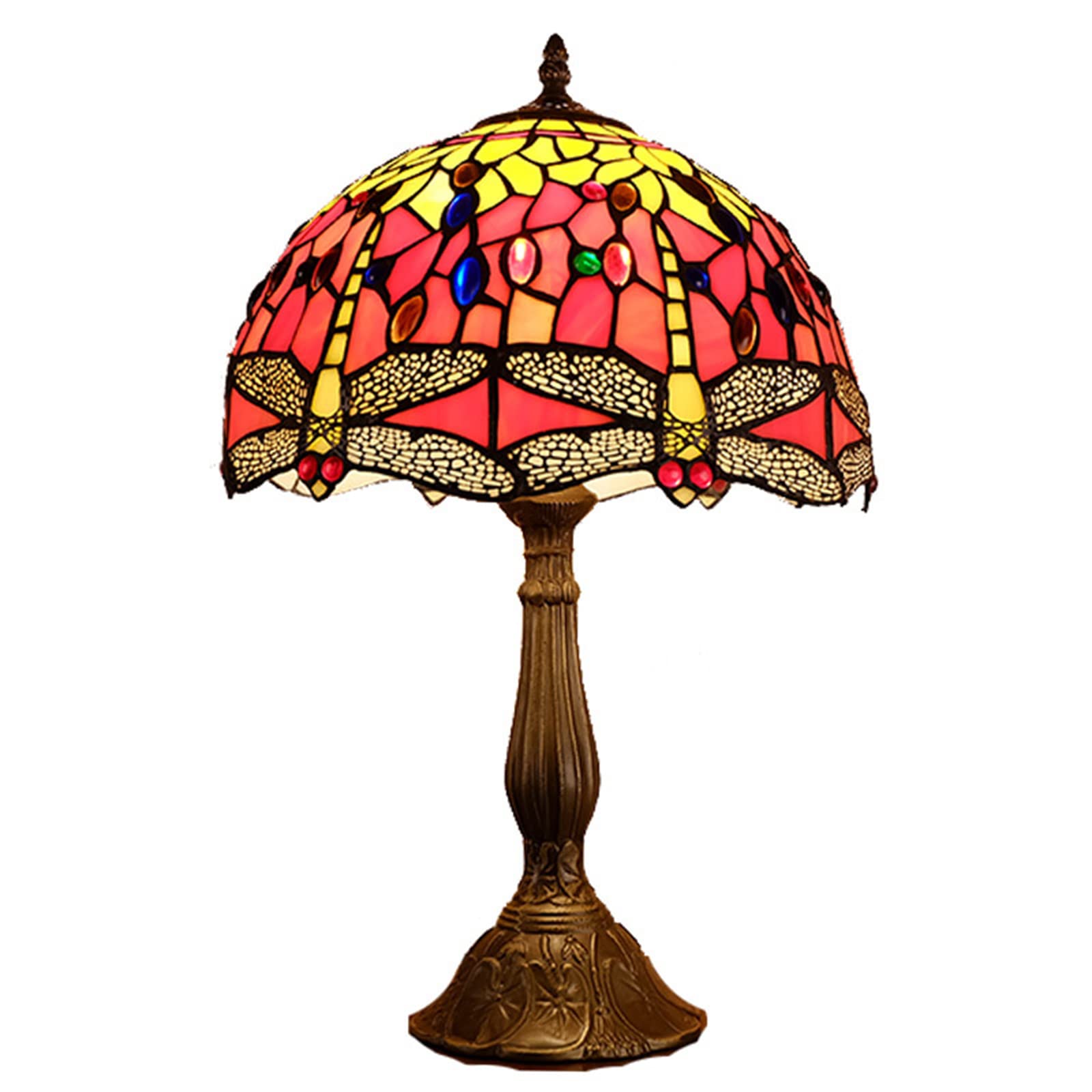 12 Inch Dragonfly Stained Glass Tiffany Style LED Table Lamp - Art Deco Desk Light for Bedroom, Study, Kids Room & Bookcase | Vintage Home Decor Lighting for Living Room, Office & Reading Nook