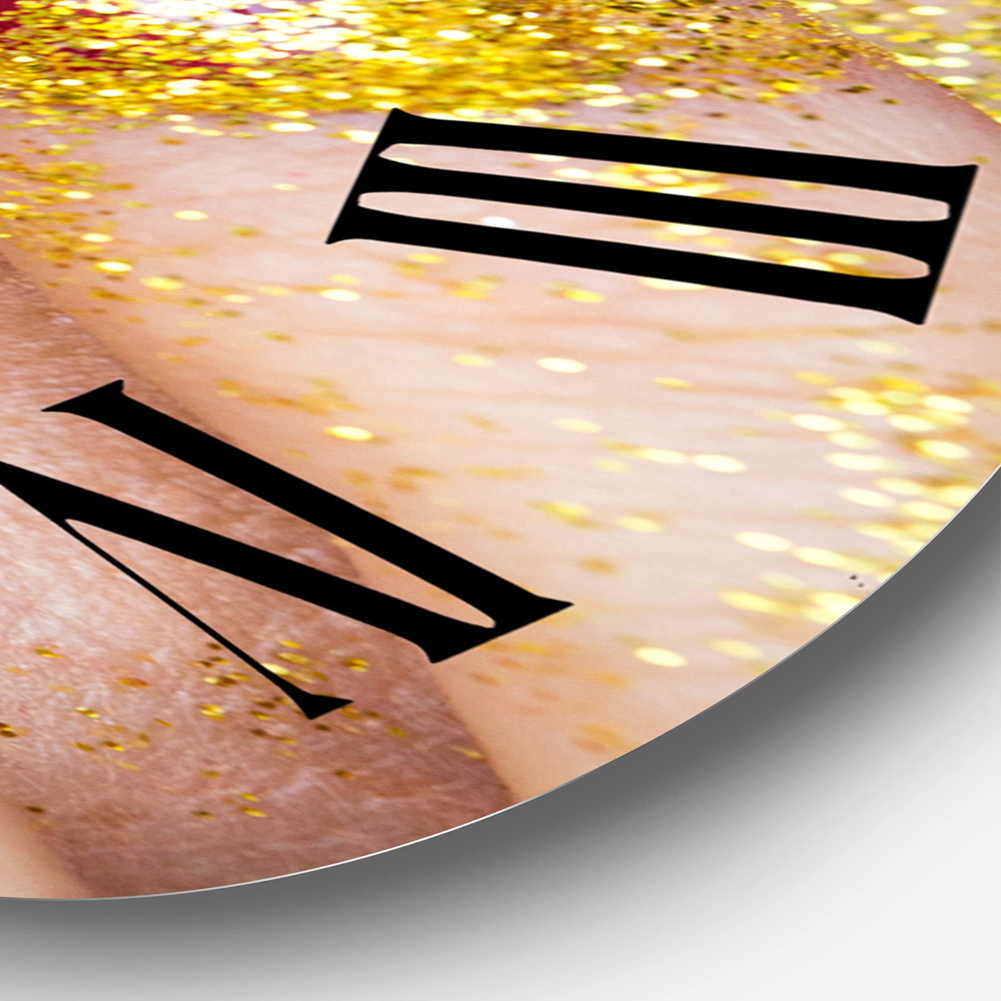 DesignQ Modern Large Wall Clock - Golden Glitter Lipstick Close-Up Art for Office & Home Decor | Perfect for Living Room, Bedroom, or Workspace