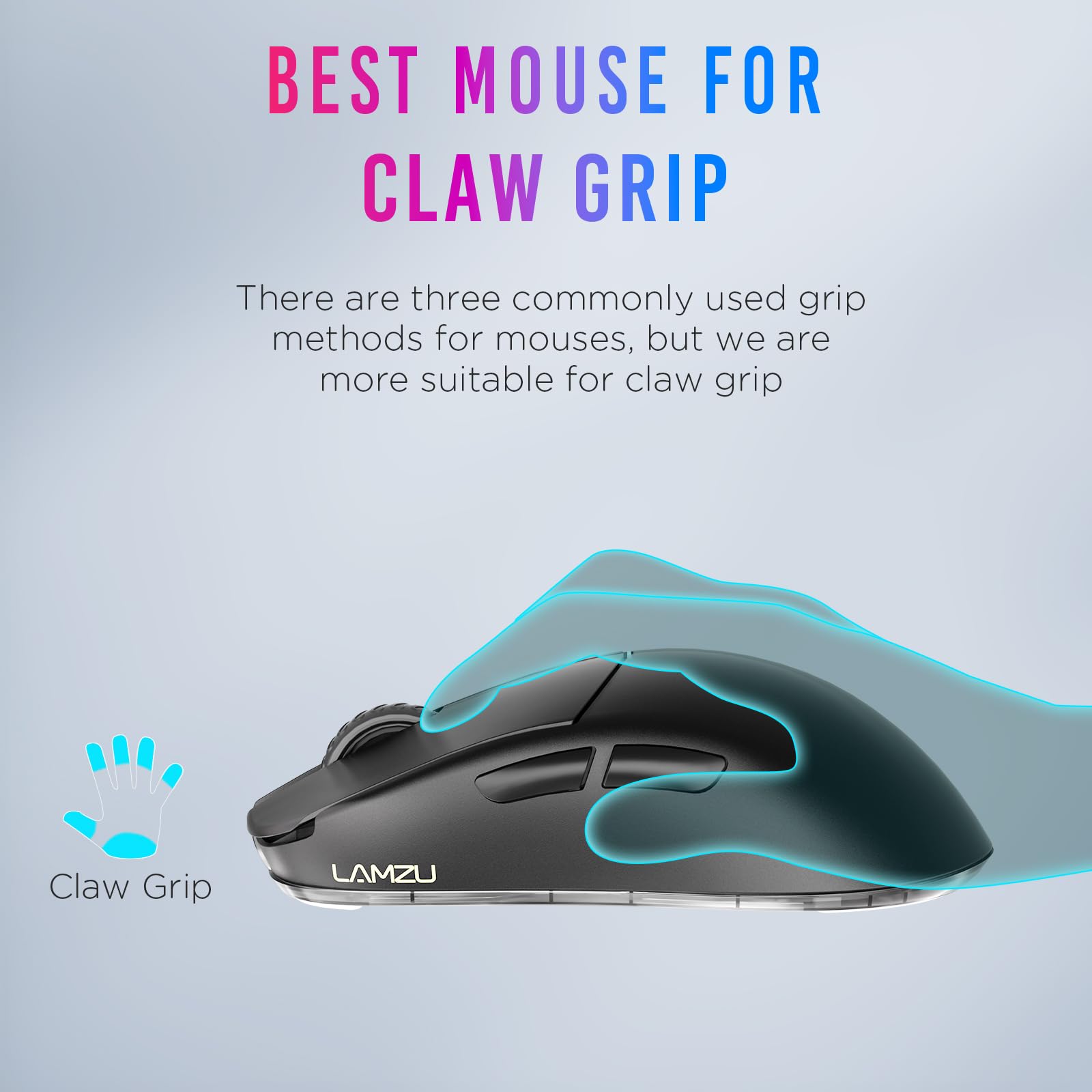 Lamzu Atlantis Mini 4K Wireless Gaming Mouse - Ultra Lightweight 51g, 26000 DPI, Symmetrical Design, Mechanical Switches, Silver TTC Encoder, PAW3395 Sensor, Nordic 52840-4k Dongle - Perfect for FPS, MOBA & Esports Gaming