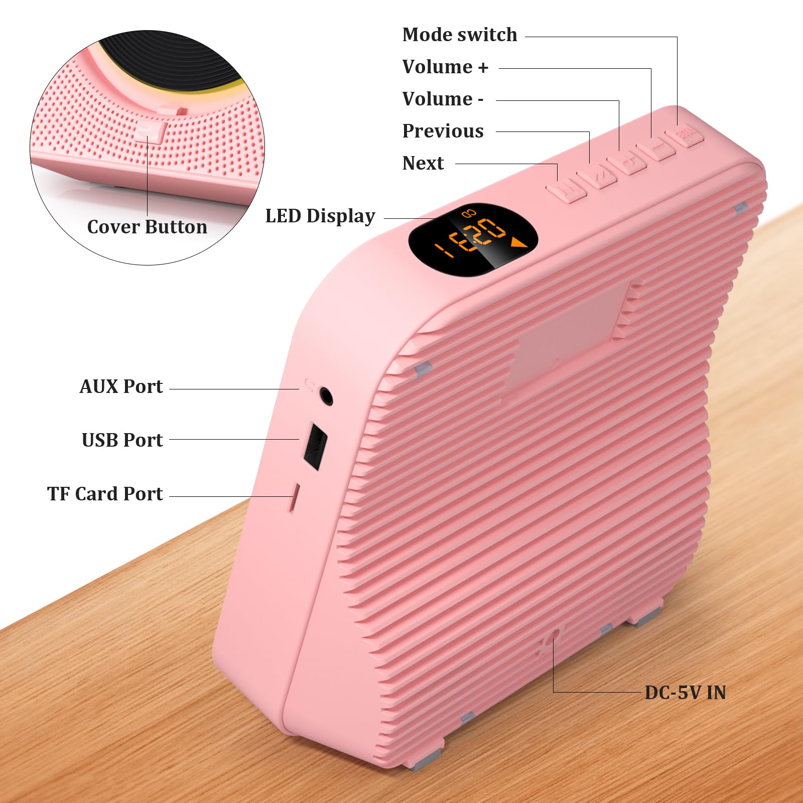 KOVCDVI Bluetooth 5.1 Desktop CD Player with 5W Dual Built-in Speakers, Remote Control, FM Radio, USB/SD/AUX Play - Pink | Perfect for Home Office, Bedroom & Living Room Entertainment