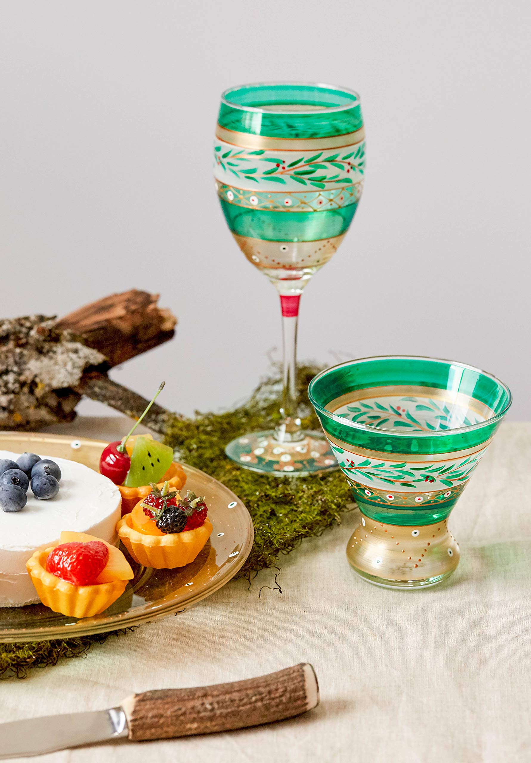 Hand Painted Moroccan Mosaic Forest Cosmopolitan Glasses Set of 2 - Unique Artisan Glassware by USA Artists - Elegant Drinkware for Cocktails, Wine & Home Decor - Perfect for Dinner Parties, Wedding Gifts & Kitchen Table Décor