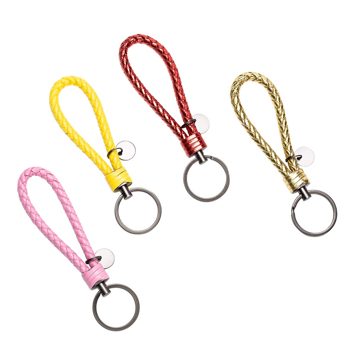 Genuine Leather Keychain 4-Pack with Alloy Rings - for Car & Home Keys