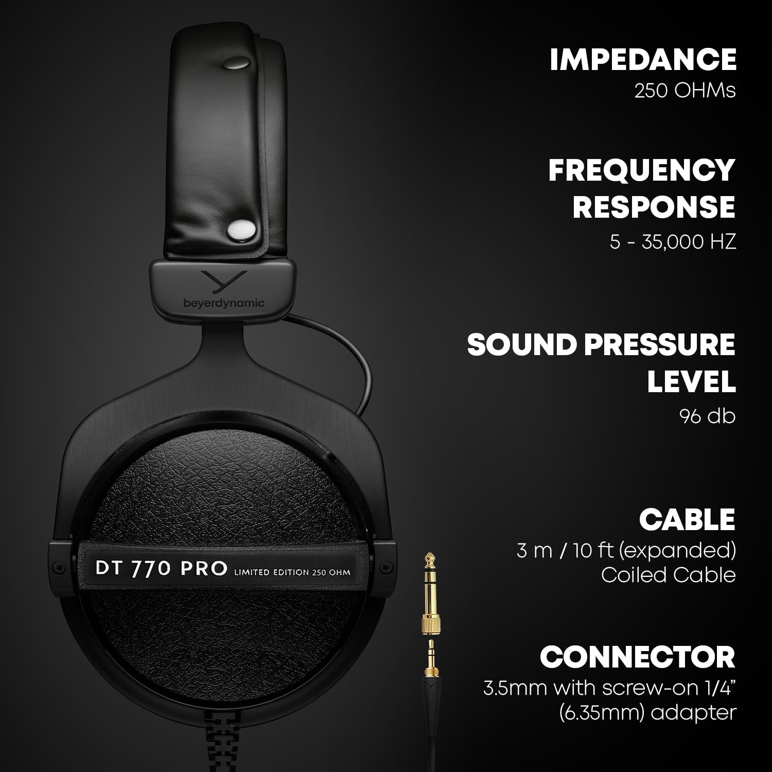 Beyerdynamic DT 770 PRO 250 Ohm Limited Edition Black Studio Headphones - Professional Over-Ear Headphones for Music Production, Recording & Mixing - Perfect for Home Studios & Podcasting