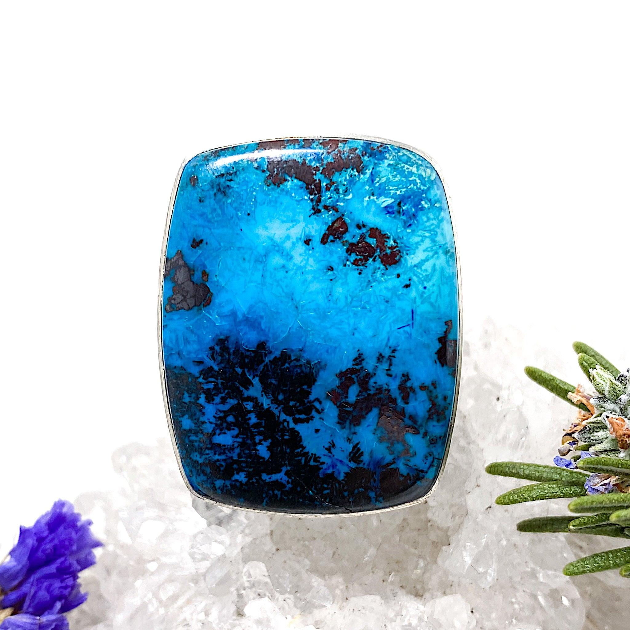Shattuckite Square Cabochon Ring - Size 11 Natural Stone Jewelry KRGJ389 - Perfect for Boho Fashion & Spiritual Healing
