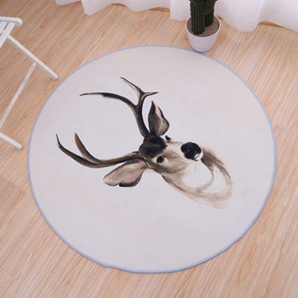MOXIC Soft Round Area Rugs for Kids - Non-Slip Cartoon Deer Nursery Rug 2x2 Feet, Modern Nordic Style Play Mat for Baby Crawling, Living Room, Bedroom & Nursery Decor - Perfect for Playtime & Home Decoration