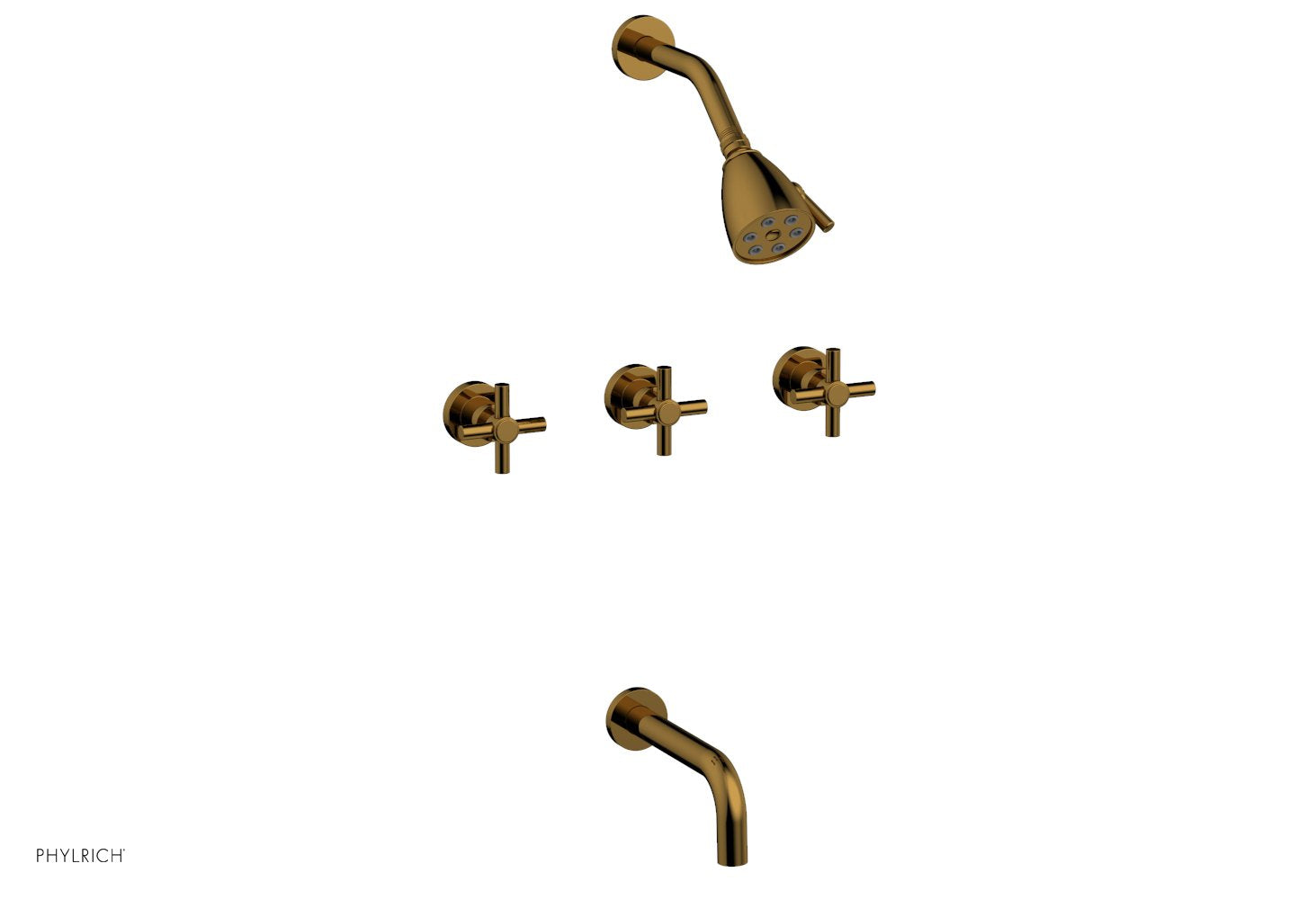 D2134 Basic Three Handle Tub and Shower Faucet Set - 7 1/2 Inch Spout with Tubular Cross Handles - Perfect for Bathroom Renovation and Home Upgrade