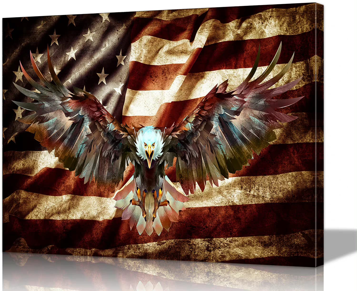 American Flag Wooden Wall Art - Patriotic Home Decor with Eagle Design, Military & Army Themed, Perfect for Bedroom, Living Room & Office (28''H x 40''W) | Rustic Wood Wall Hanging for USA Pride & Veterans