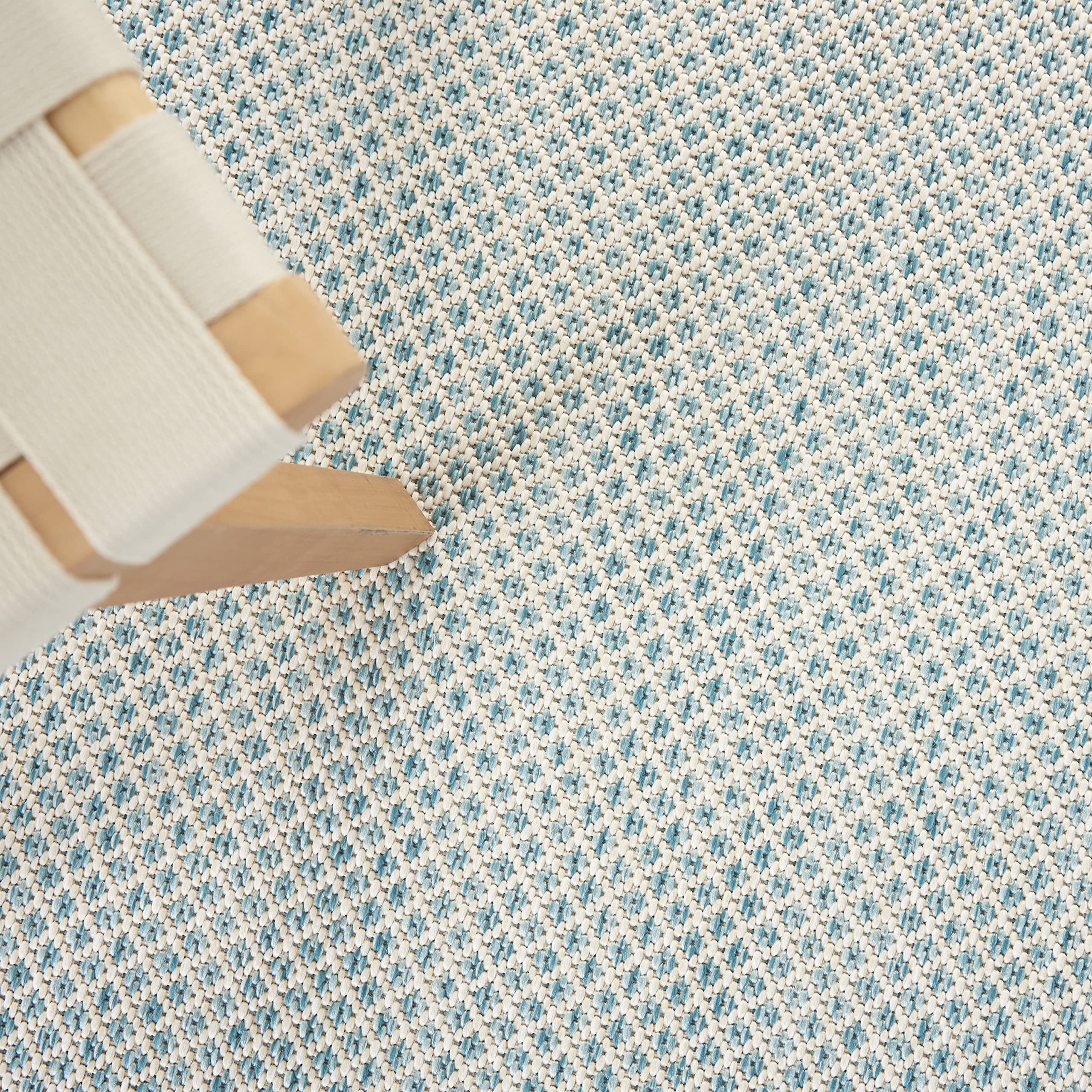 Nourison Courtyard 7' x 10' Indoor/Outdoor Area Rug - Ivory Aqua Geometric Design, Easy to Clean, Non-Shedding | Perfect for Bedroom, Living Room, Dining Room, Deck, Patio & Backyard (7x10)