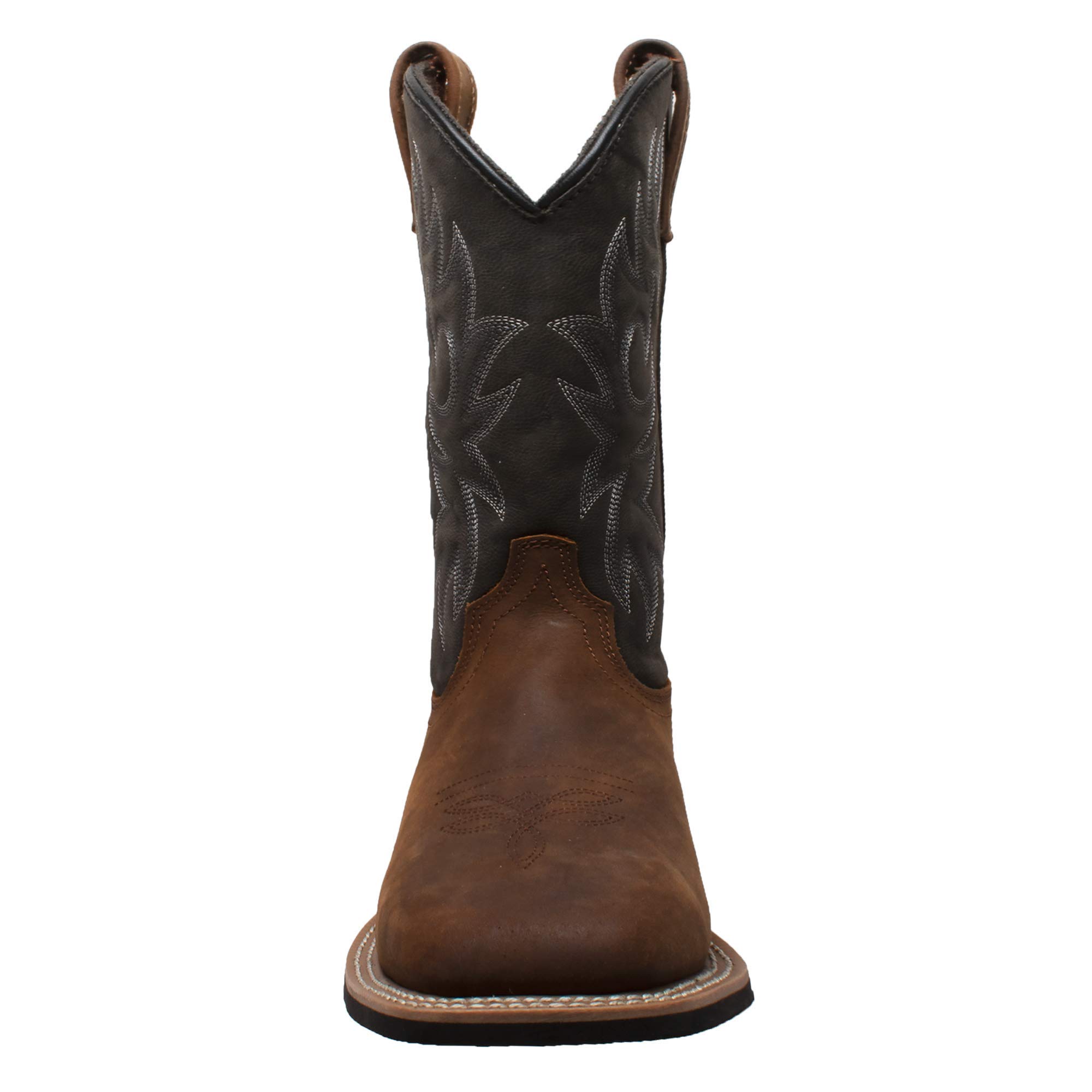 Ad Tec Men's Western Cowboy Boots - Genuine Brown Crazy Horse Leather, Row Welt Stitching, Wood Effect Heel with Cushioned Insole & Oil-Resistant Outsole - Perfect for Rodeo, Country Dancing & Western Fashion