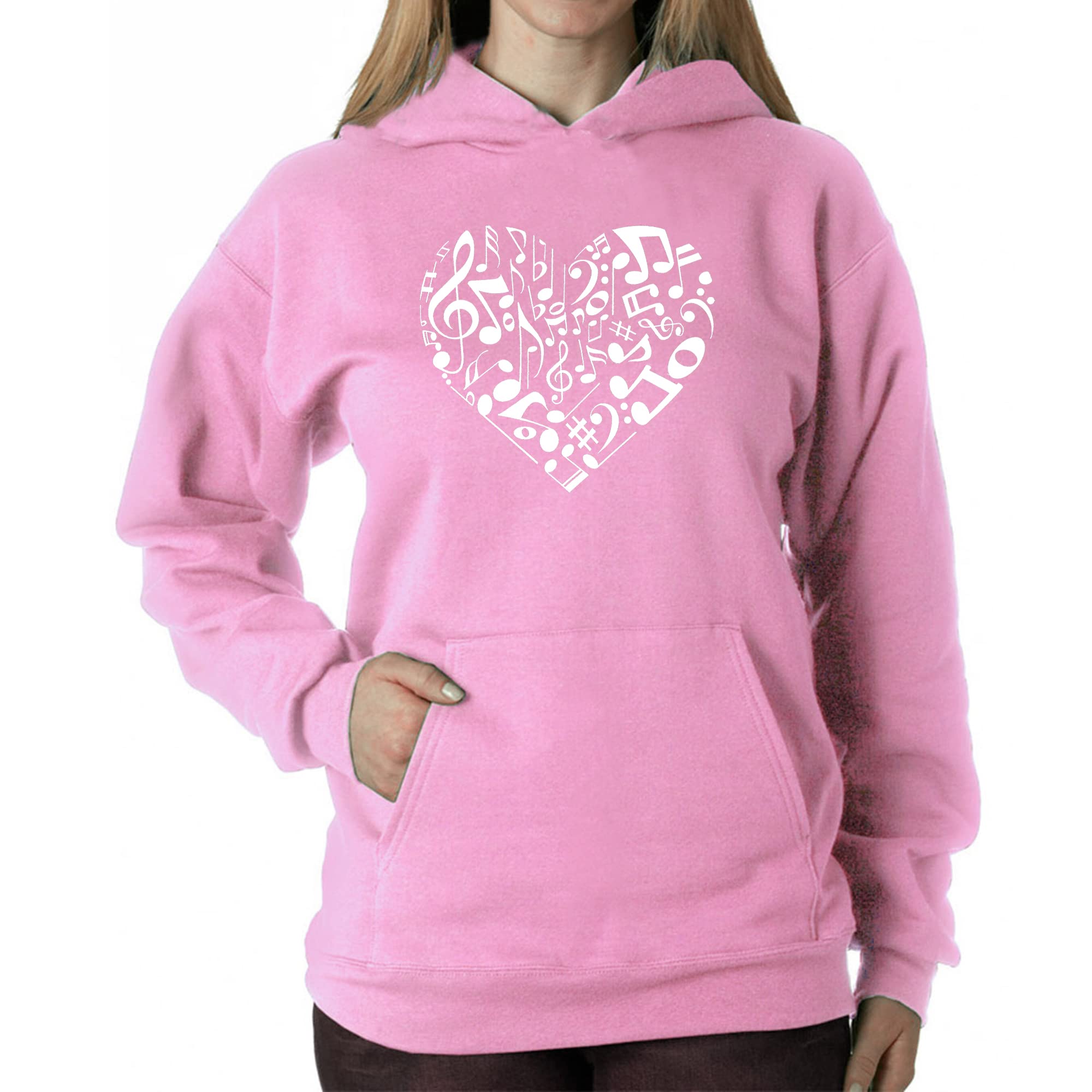 LA POP ART Women's Word Art Hooded Sweatshirt - Heart Notes | Trendy Graphic Pullover for Casual Wear, Street Style & Cozy Outfits