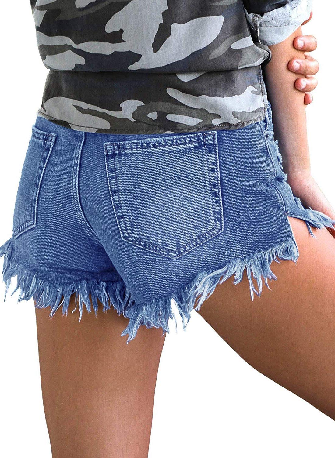 LookbookStore Women's Mid Rise Frayed Ripped Raw Hem Denim Jean Shorts - Stylish Distressed Denim Shorts for Summer, Casual Outfits & Streetwear Fashion