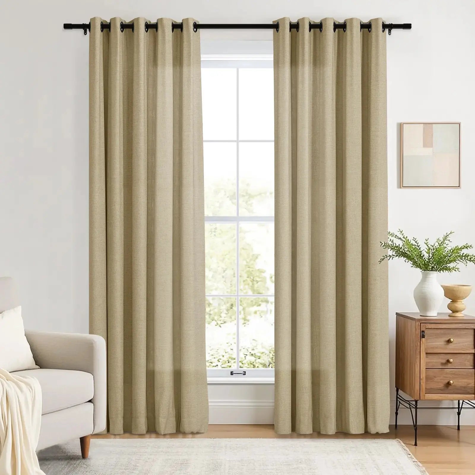 Linen Curtains with Grommet Top - Blackout Drapes for Living Room & Bedroom - Elegant Home Decor for Windows (52x84 Inches) - Perfect for Privacy, Light Control and Room Darkening