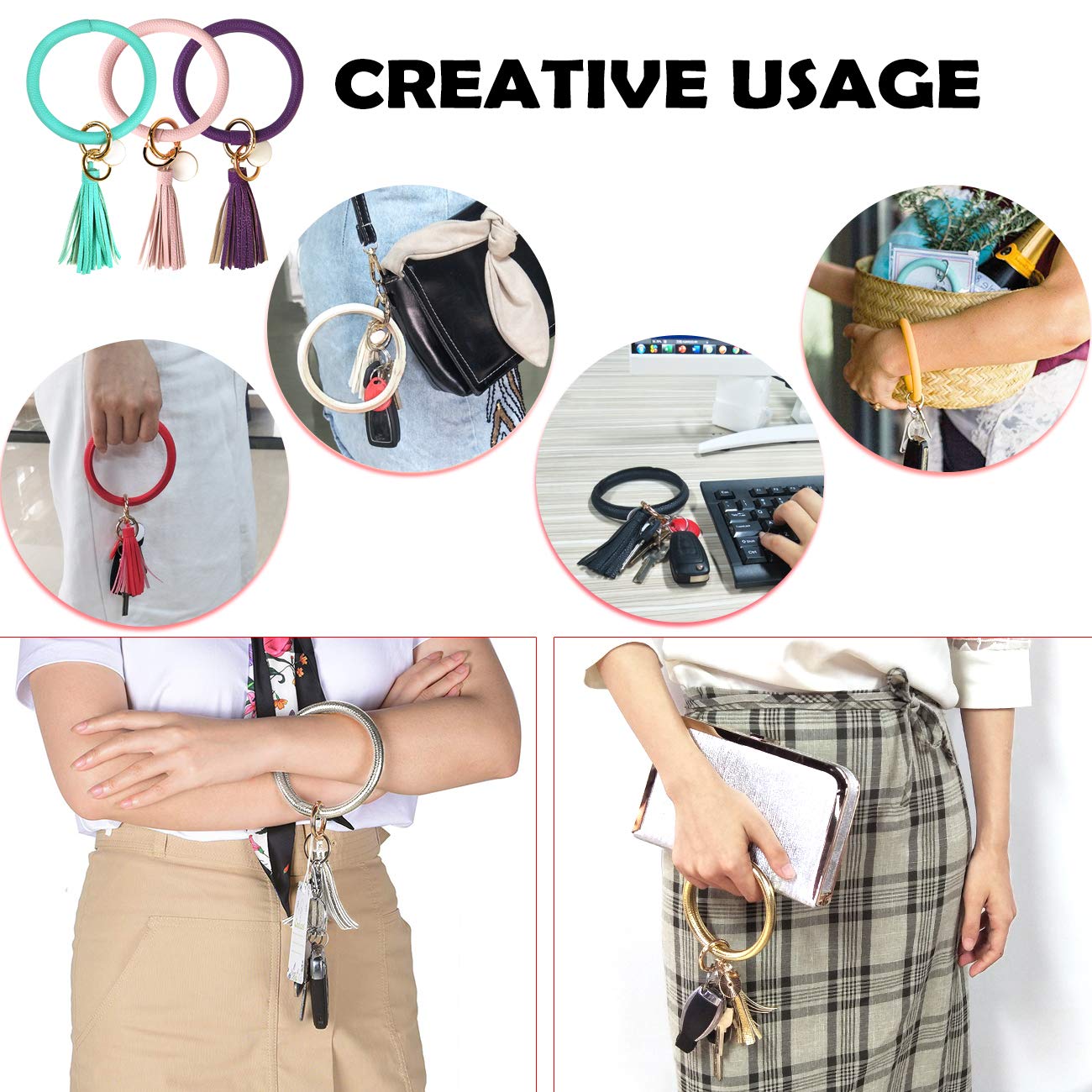 3pcs Stylish Wristlet Keychain Bracelet Set - Fashionable Round Keyring with Tassel for Women & Girls | Never Lose Your Keys Again | Perfect for Daily Use, Travel, and Gift Giving