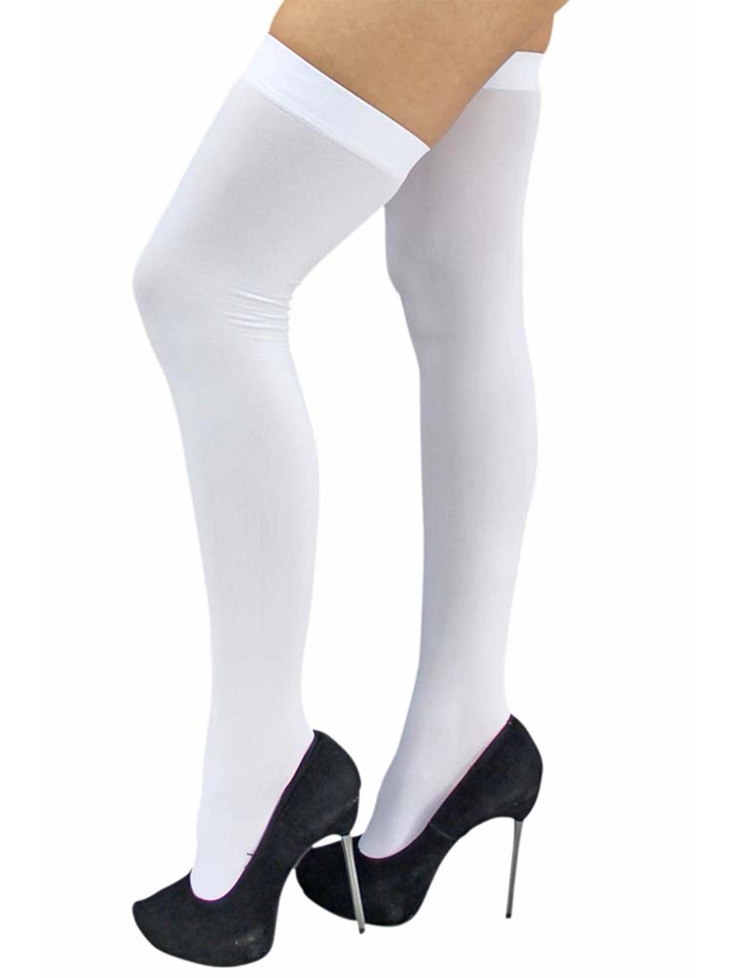 Luxury Divas Women's Opaque Thigh High Stockings - Elegant White Sheer Tights for Parties, Weddings & Evening Wear