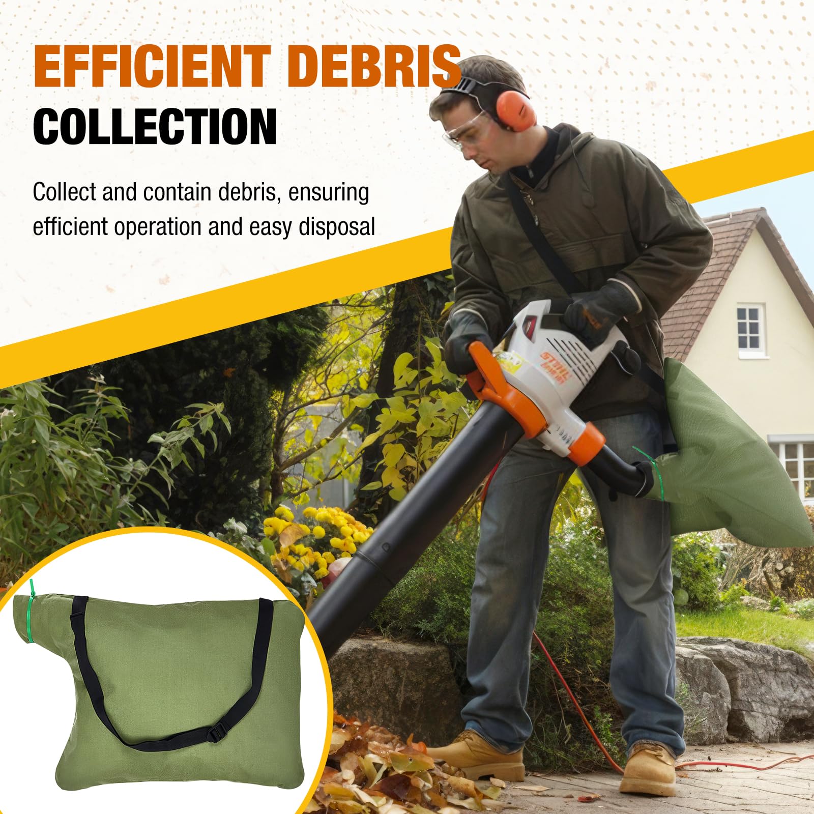 **Zipcase Leaf Blower Vacuum Bag with Zippered Bottom - Durable Dump Pouch for Ultra Blower Rake & Vacuum Leaf Blowers - Perfect for Yard Cleanup & Lawn Maintenance**