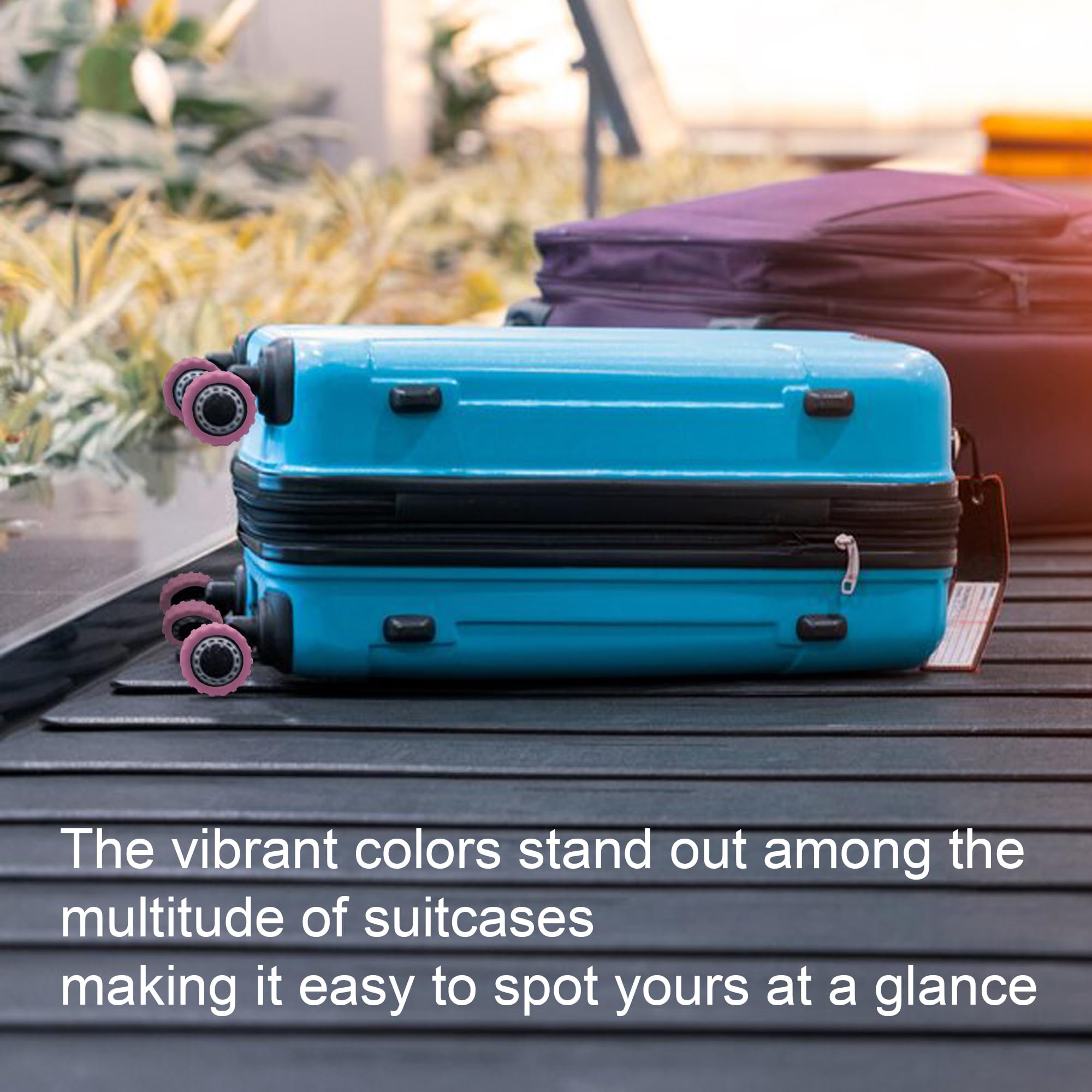 8 Pack Silicone Luggage Wheel Covers for 8-Spinner Suitcases - Noise Reducing & Shock Absorbing Travel Accessories (Pink) - Perfect for Airports, Business Trips and Family Vacations