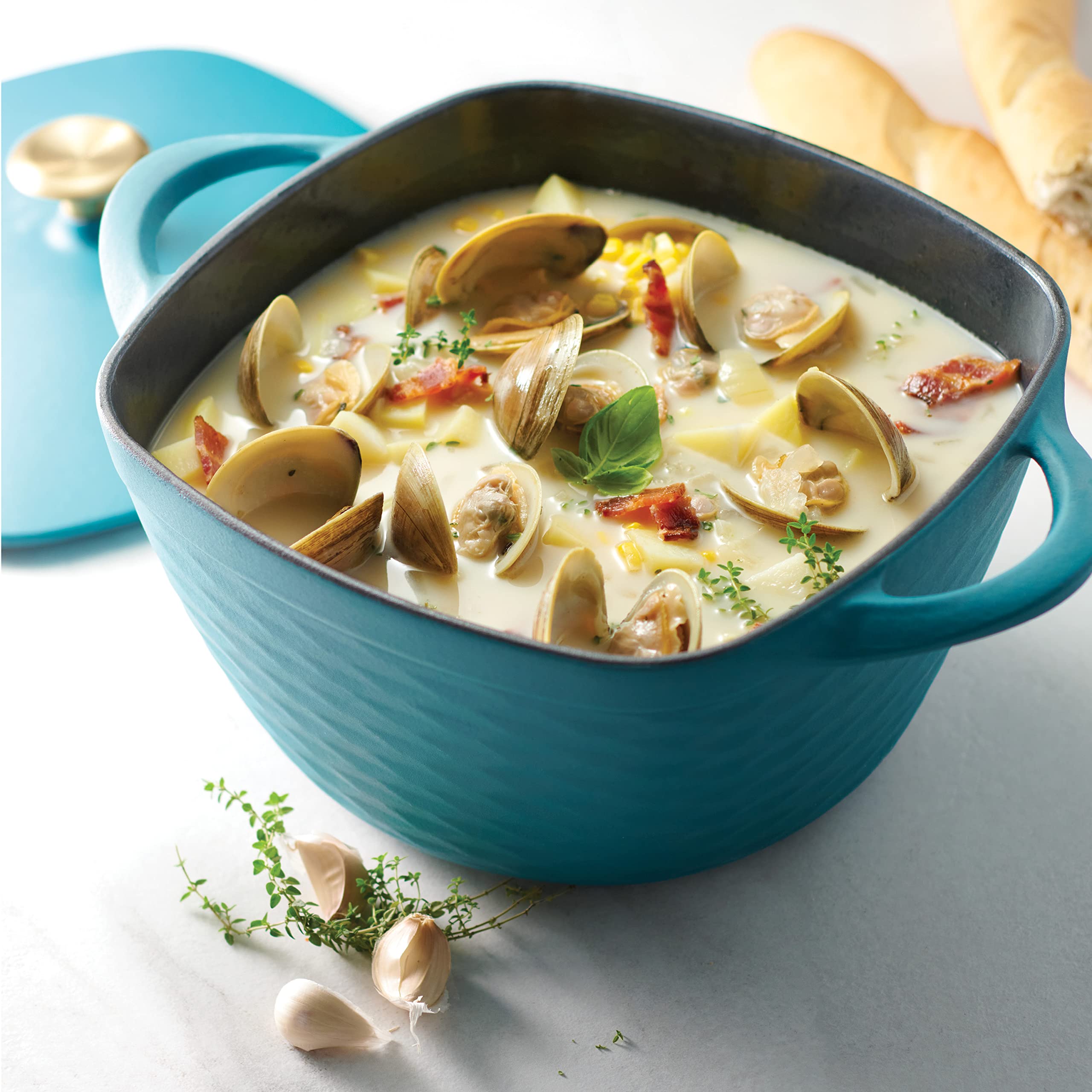 Prisma 7 Quart Enameled Cast Iron Covered Square Dutch Oven - Teal Blue - Perfect for Braising, Baking, Roasting & Slow Cooking Soups, Stews & Casseroles