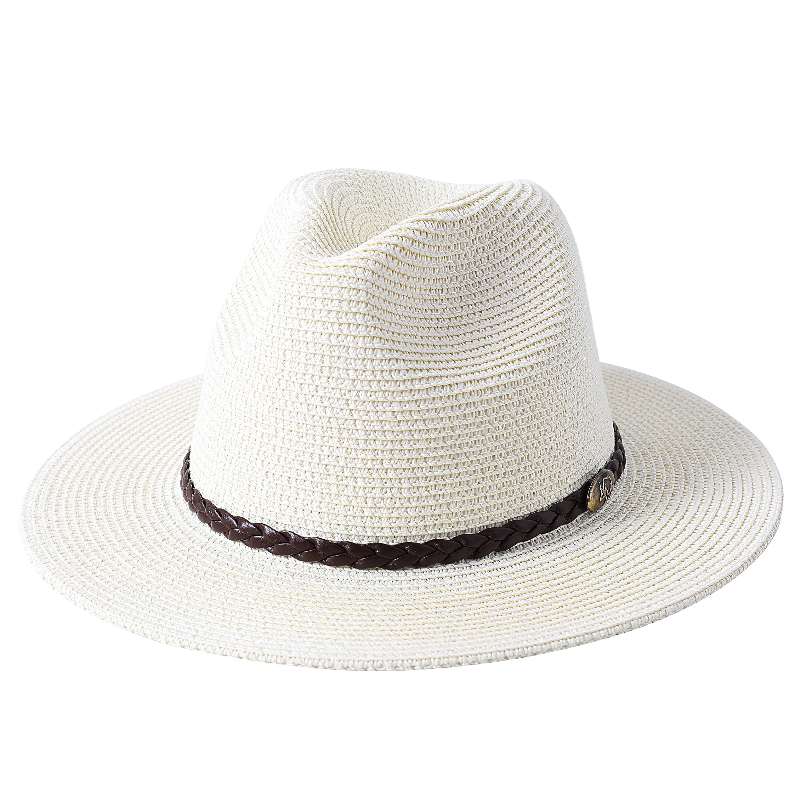 Women's Wide Brim Floppy Sun Hat - UPF50+ Straw Panama Roll-Up Fedora Beach Hat with Packable Belt - Perfect for Vacation, Poolside, and Outdoor Summer Activities