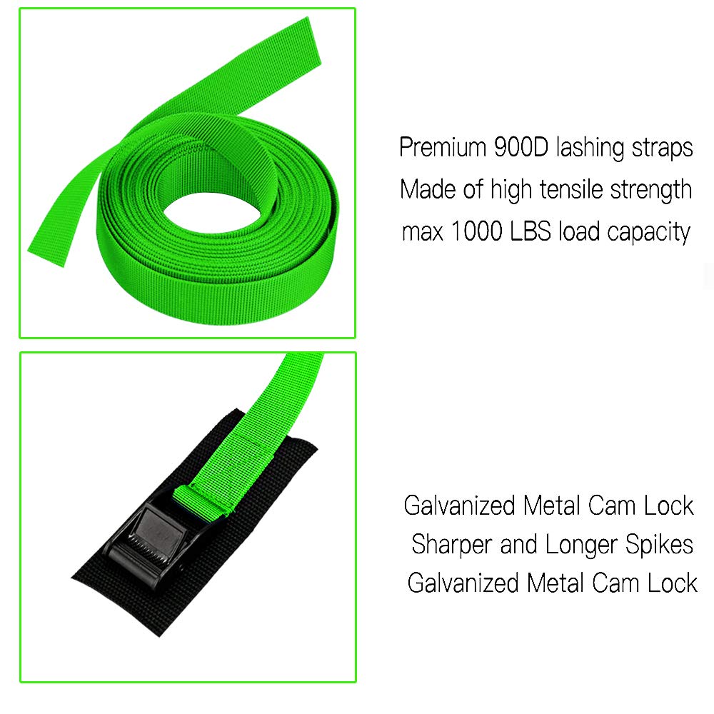 Heavy Duty Ratchet Tie Down Straps 2 Pack - 16FT Adjustable Lashing Straps with Cam Buckle for Cargo, Truck, Motorcycle, Boat & Luggage Securing - Durable Green Transport Straps for Road Trips & Moving