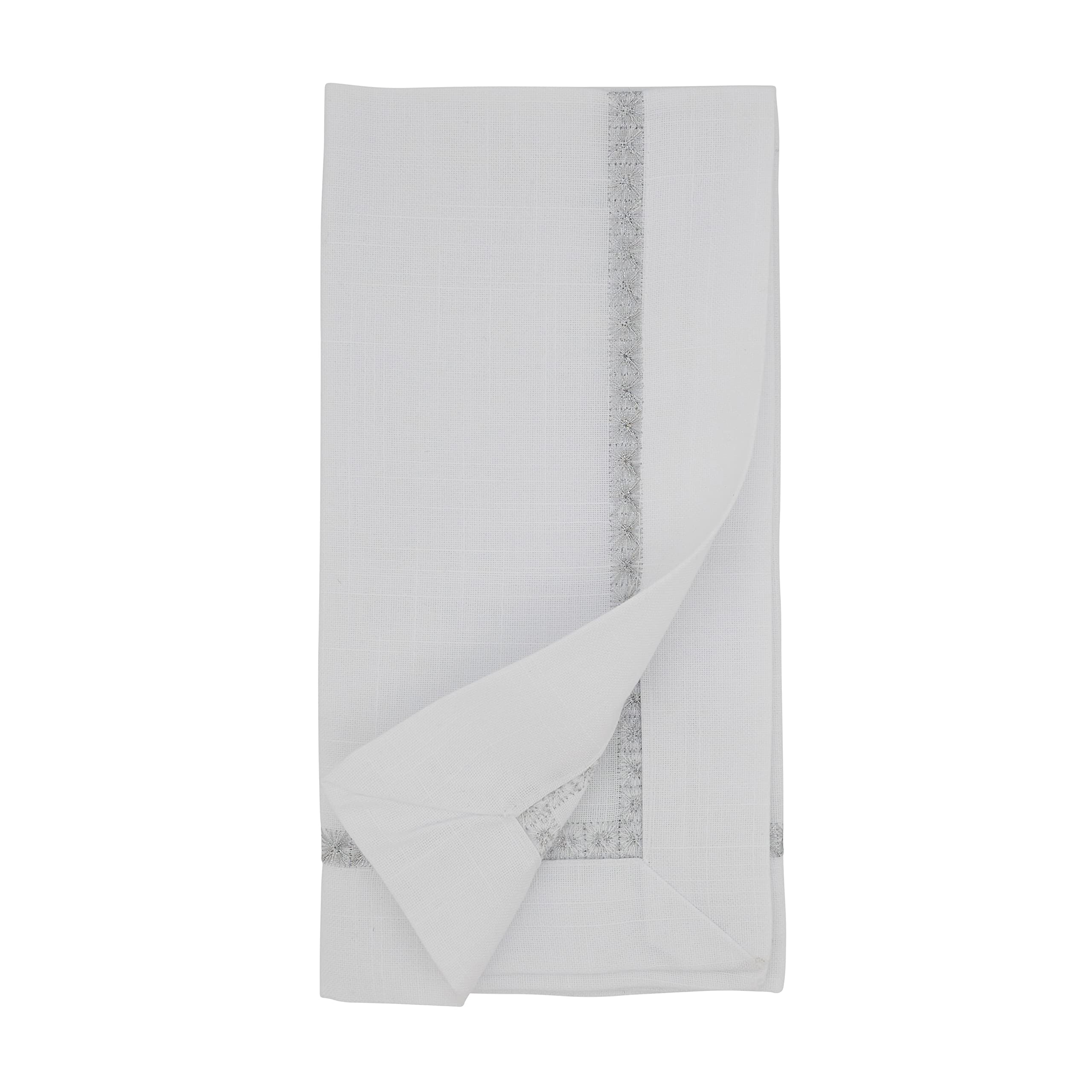 Embroidered Border Table Napkins Set of 4 - Premium Linen Dinner Napkins for Formal Dining, Parties & Holiday Gatherings