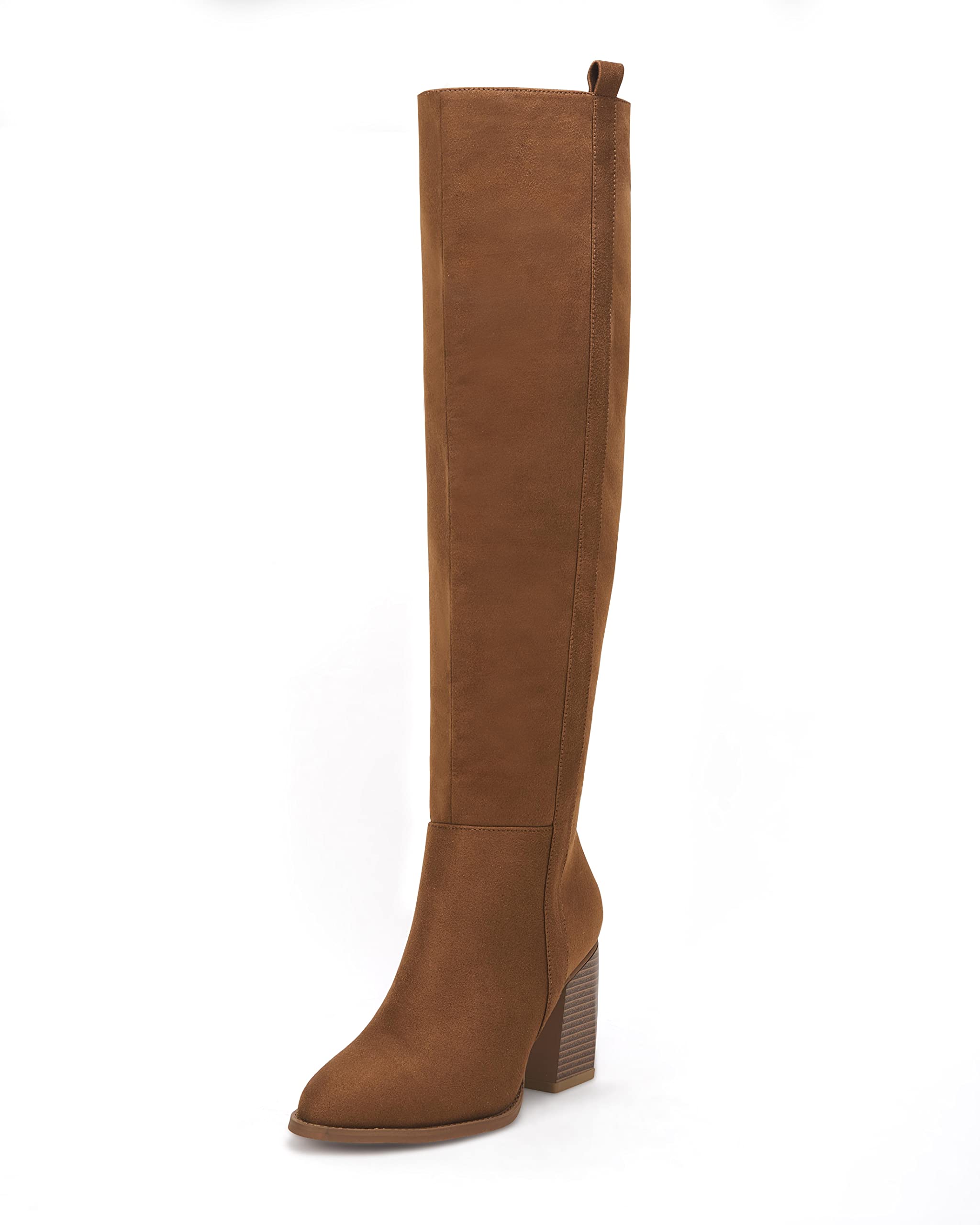 Ermonn Women's Faux Suede Knee High Boots with Side Zipper - Chunky Heel Winter Boots for Women - Stretchable & Comfortable for Casual Outings, Office Wear & Holiday Parties