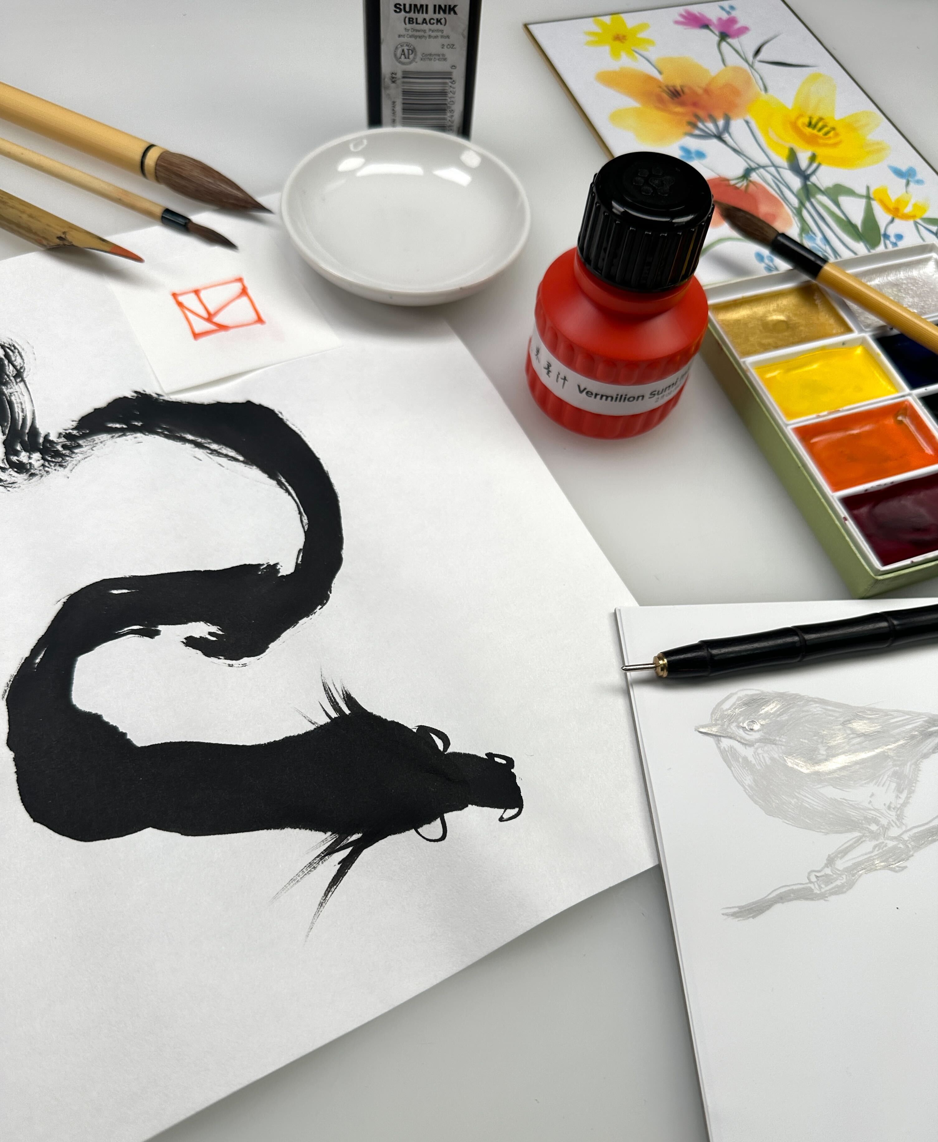Premium Vermilion Sumi Ink 2 Oz (KV2) - Traditional Japanese Calligraphy & Brush Painting Ink - Perfect for Artists, Beginners, and Zen Meditation Practice