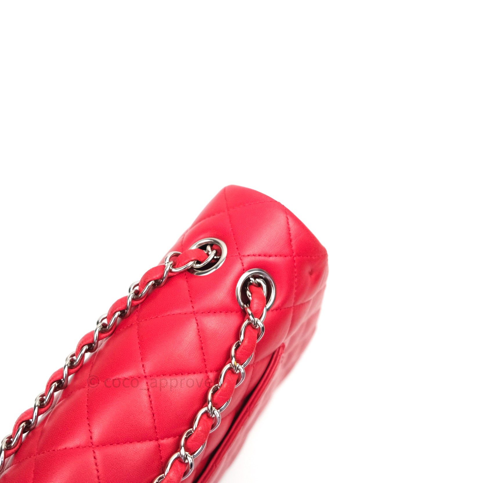Chanel Classic Medium Double Flap Bag - Red Lambskin Leather with Silver Hardware | Luxury Handbag for Women, Perfect for Date Night & Special Occasions