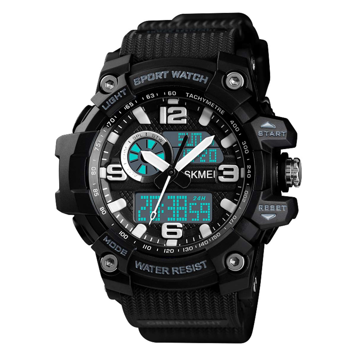 Men's Tactical Military Watch - Waterproof Digital Sports Watch with Date, LED Alarm, Stopwatch & Analog Display - Outdoor Adventure, Hiking, Camping & Survival Gear (Model 1436, Black)