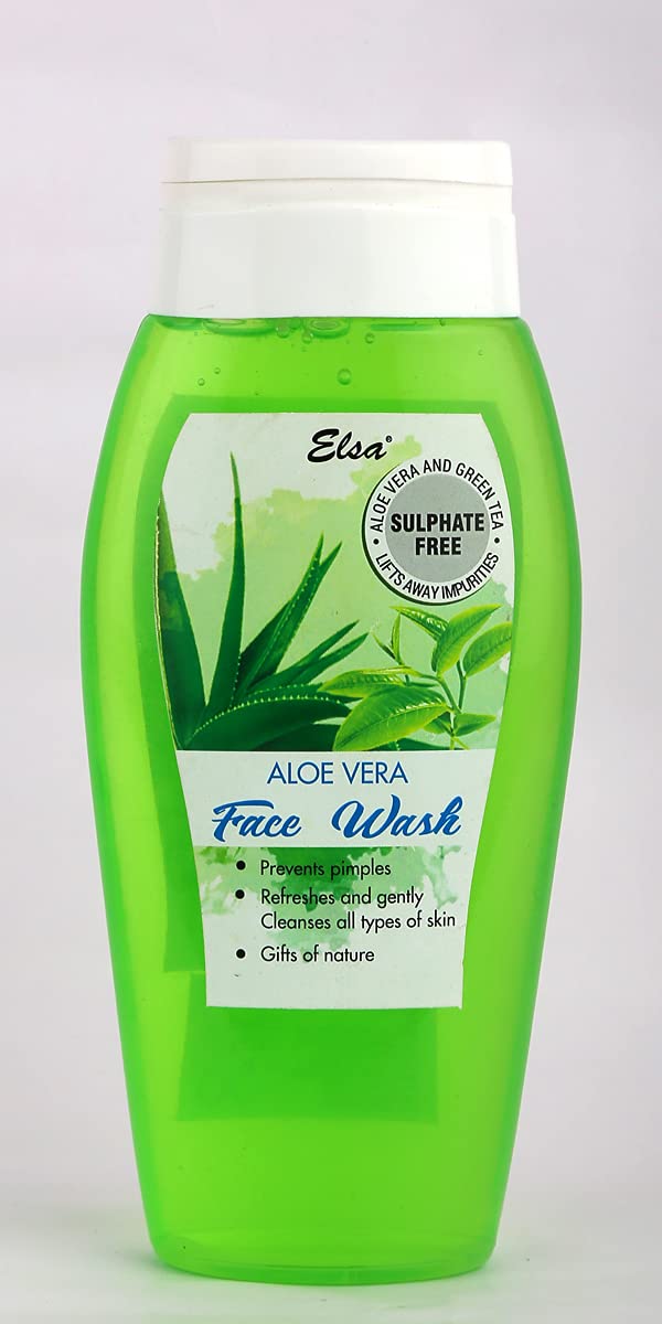 Elsa Aloe Vera & Green Tea Face Wash - Sulfate Free, Paraben Free, Soap Free 250ml | Gentle Cleansing for Sensitive Skin, Daily Skincare Routine, Acne & Oil Control