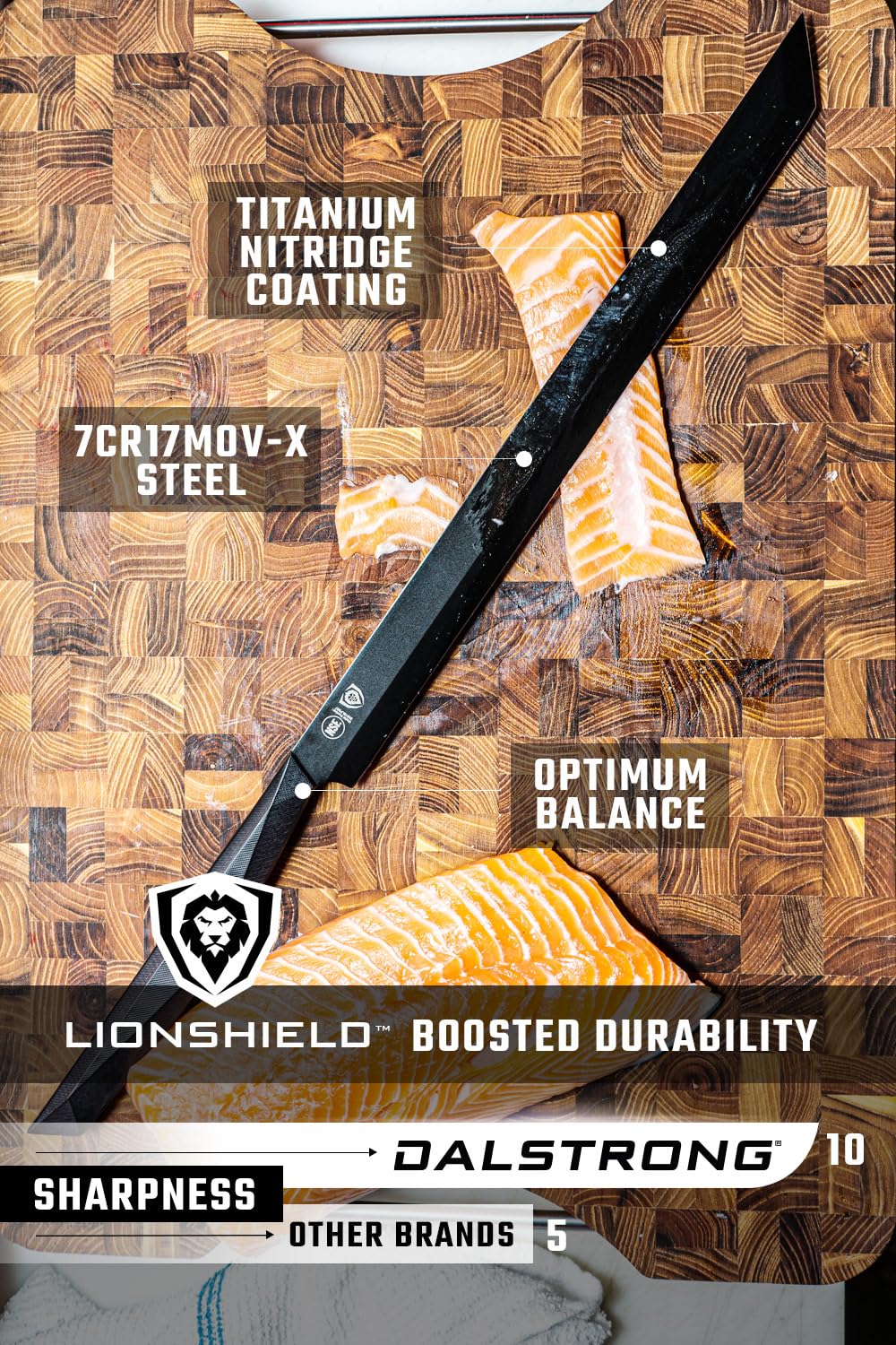 Dalstrong 17-inch Tuna Slicing Knife - Shadow Black Series with Black Titanium Nitride Coating - High Carbon 7CR17MOV-X Vacuum Treated Steel - Professional Meat & Fish Fillet Knife - NSF Certified Kitchen Knife with Sheath - Perfect for Sushi, BBQ & Home Cooking