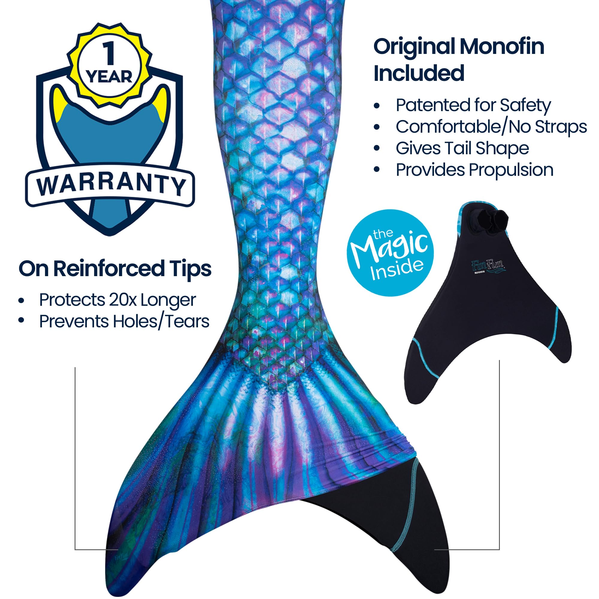 Fin Fun Limited Edition Mermaid Tail Swimsuit for Girls, Kids, Women, Teens & Adults - Durable Reinforced Tips & Monofin for Pool, Beach & Underwater Photography