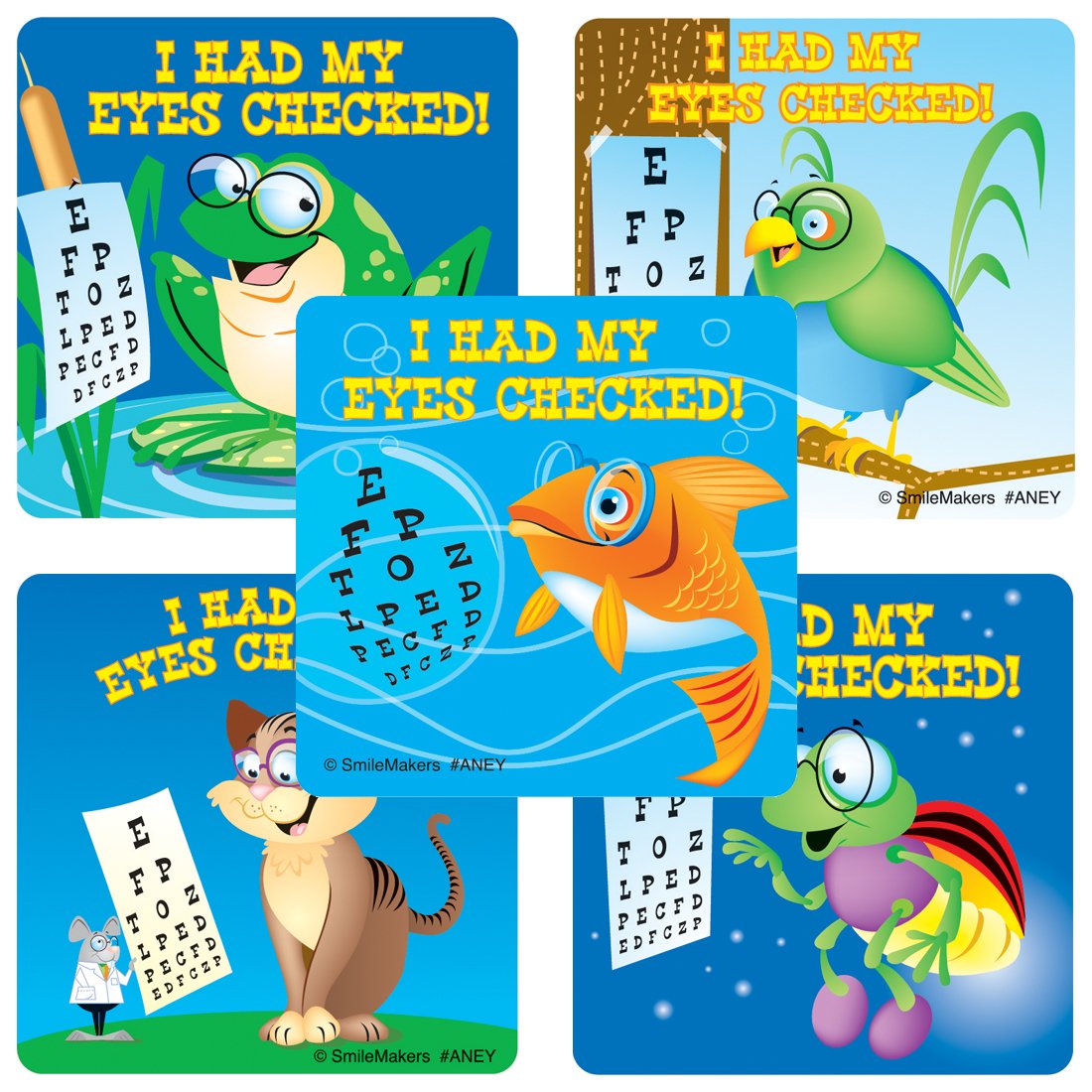 SmileMakers Animal Eye Check Stickers - 100 Pack Fun Reward Stickers for Kids, Teachers & Classroom Prizes - Perfect for School, Parties & Giveaways