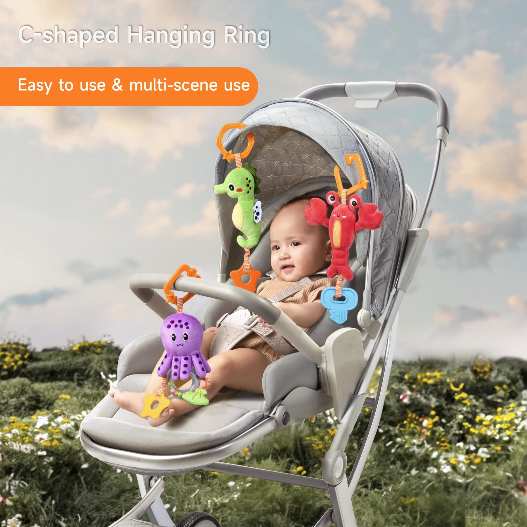 TUMAMA Baby Toys 0-12 Months - Soft Hanging Stroller & Crib Toys with Crinkle, Rattle & Teether - Sensory Developmental Toys for Newborns - Perfect for Car Seat, Stroller & Nursery Playtime