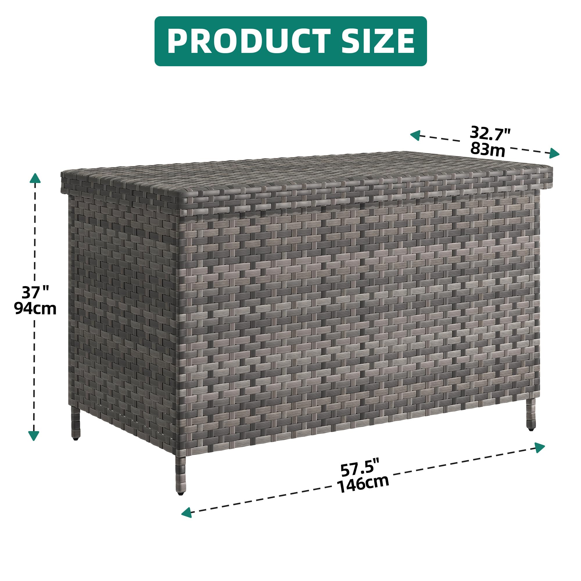 YITAHOME 230 Gallon Outdoor Storage Box - XXL All-Weather Wicker Deck Box for Patio Furniture, Cushions, Pool Accessories & Garden Tools (Grey) - Perfect for Backyard, Poolside & Garden Organization