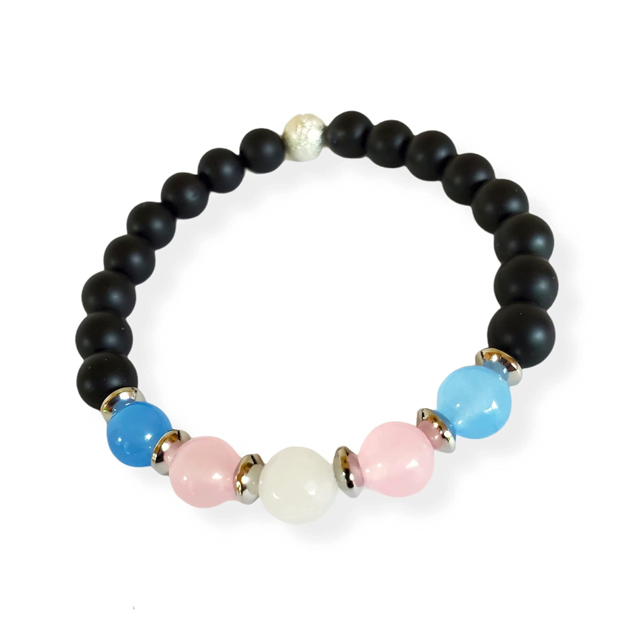 Trans Flag Bead Bracelet - Healing Crystal for Love & Protection | Pride Gift