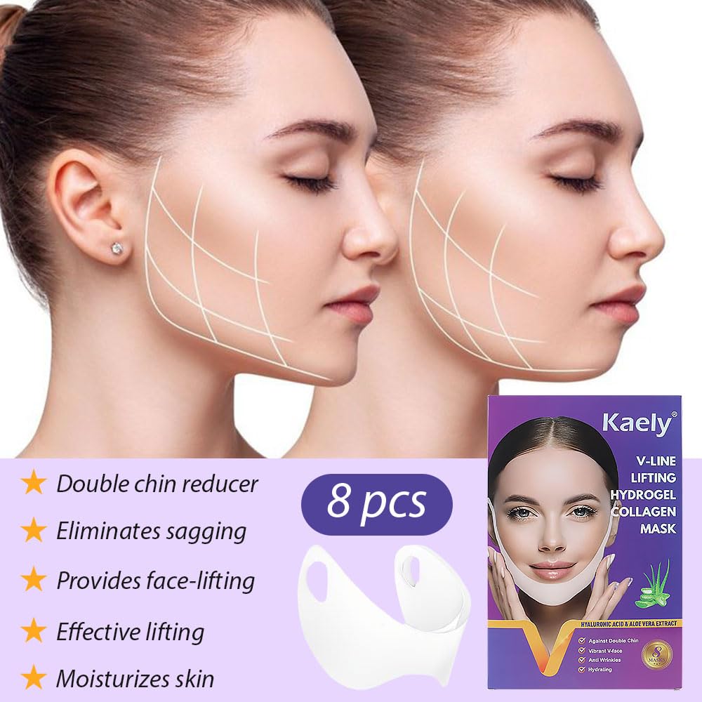 Kaely 8Pcs V Line Lifting Face Mask - Double Chin Reducer & Anti-Aging Chin Strap for Women with Collagen & Hydration | Slimming Facial Contour for Daily Skincare & Beauty Routine