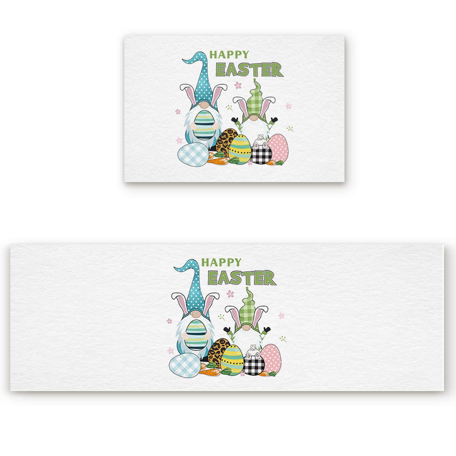 2-Pack Non-Slip Kitchen Runner Rugs with Anti-Fatigue Cushioning - Easter Gnome & Rabbit Ears Design, Colorful Eggs Print, Washable Rubber Backing Floor Mats for Home & Office (23.6