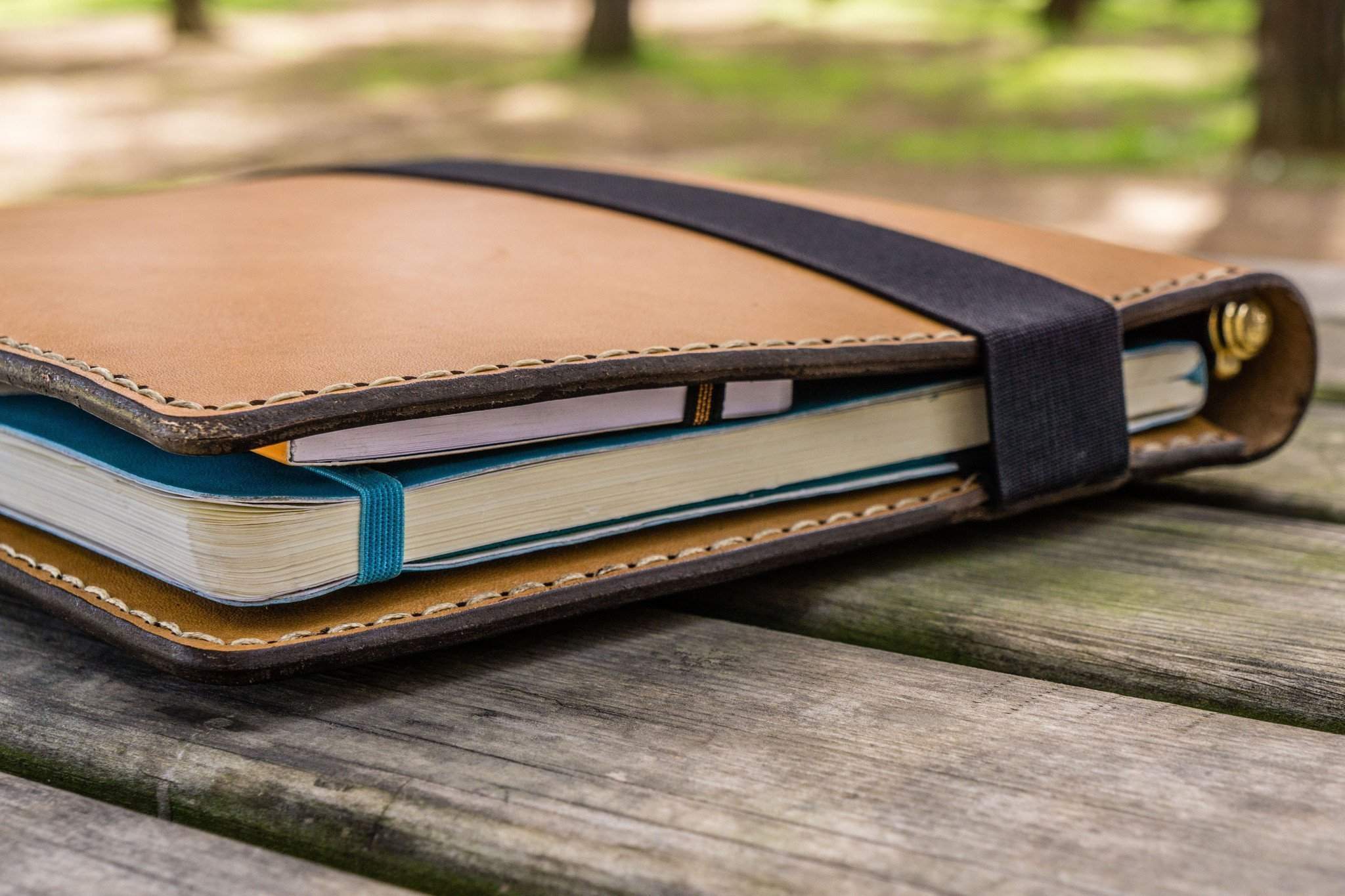 Premium PU Leather Composition Notebook Cover with iPad Air/Pro Pocket - Natural Brown - Perfect for Students, Office & Travel Organization