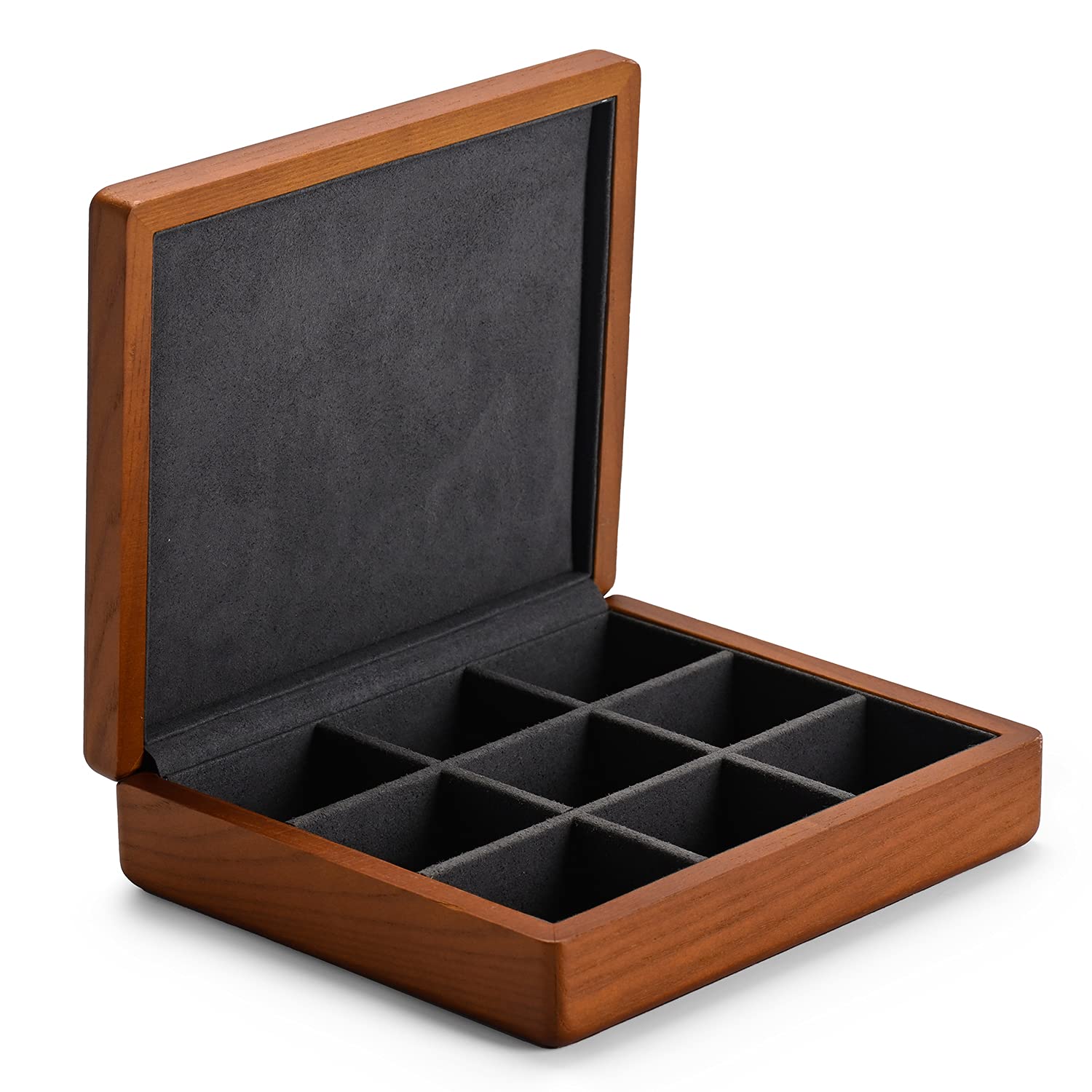 Oirlv Solid Wood Jewelry Box Organizer - 9 Grid Drawer Tray with Lid for Rings, Earrings & Accessories - Stylish Grey Storage Solution for Home, Travel & Gift Giving