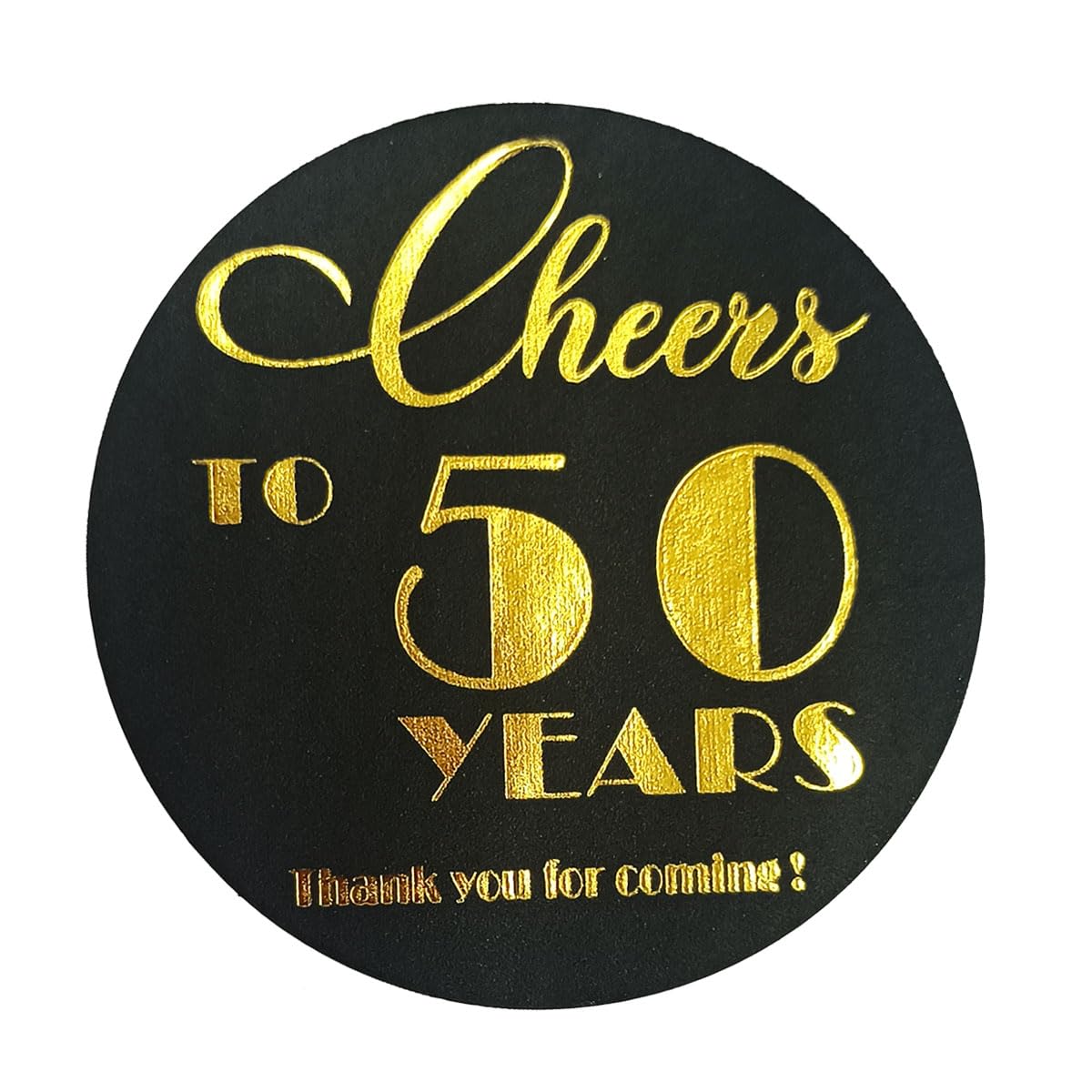 50th Birthday & Anniversary Party Stickers - Set of 100 Black & Real Gold Foil Round Labels (1.6