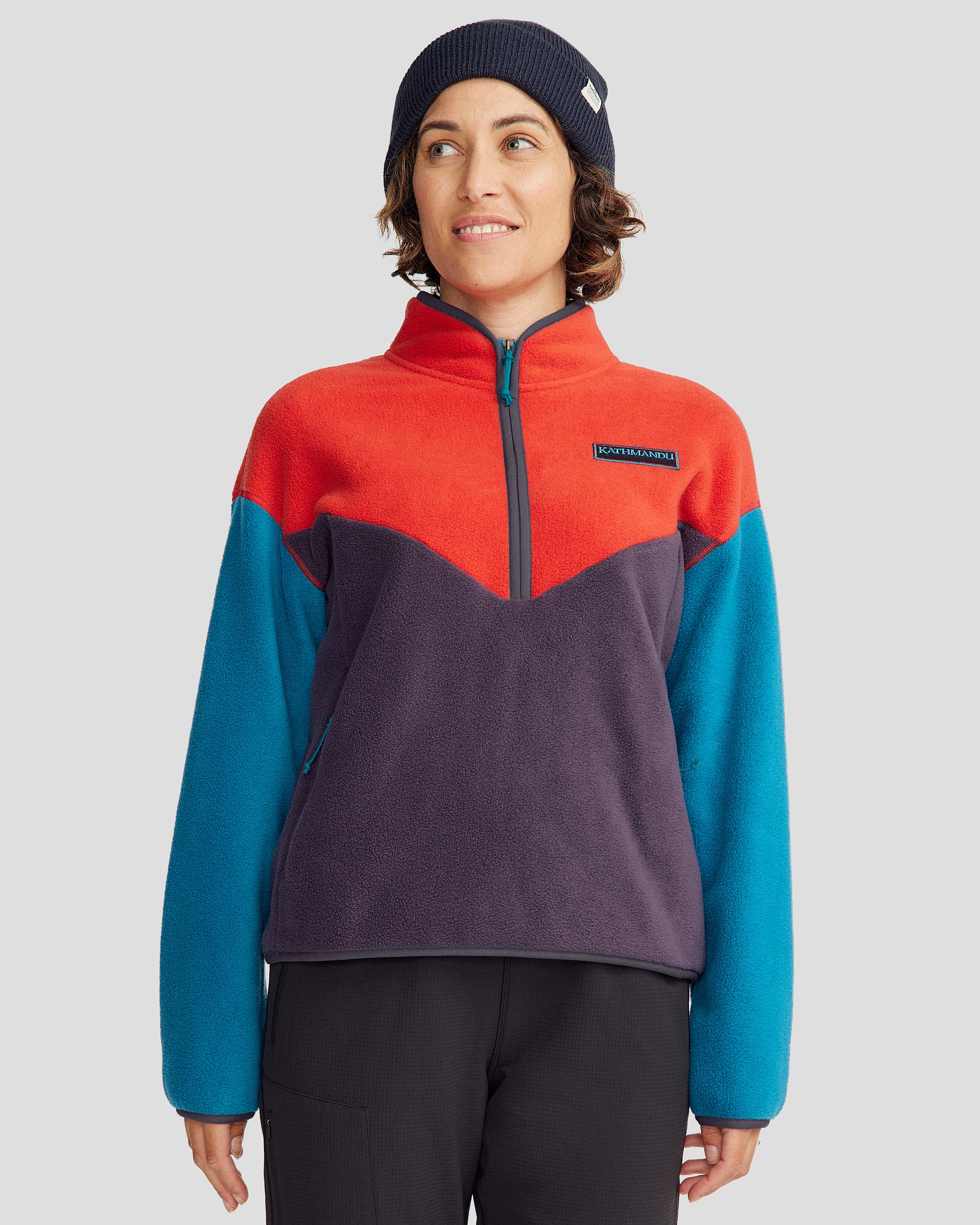 Women's Trailhead Fleece Heritage Pullover - Classic Red/Orbit - Warm & Cozy Outdoor Hiking Jacket for Winter Camping & Adventure Activities