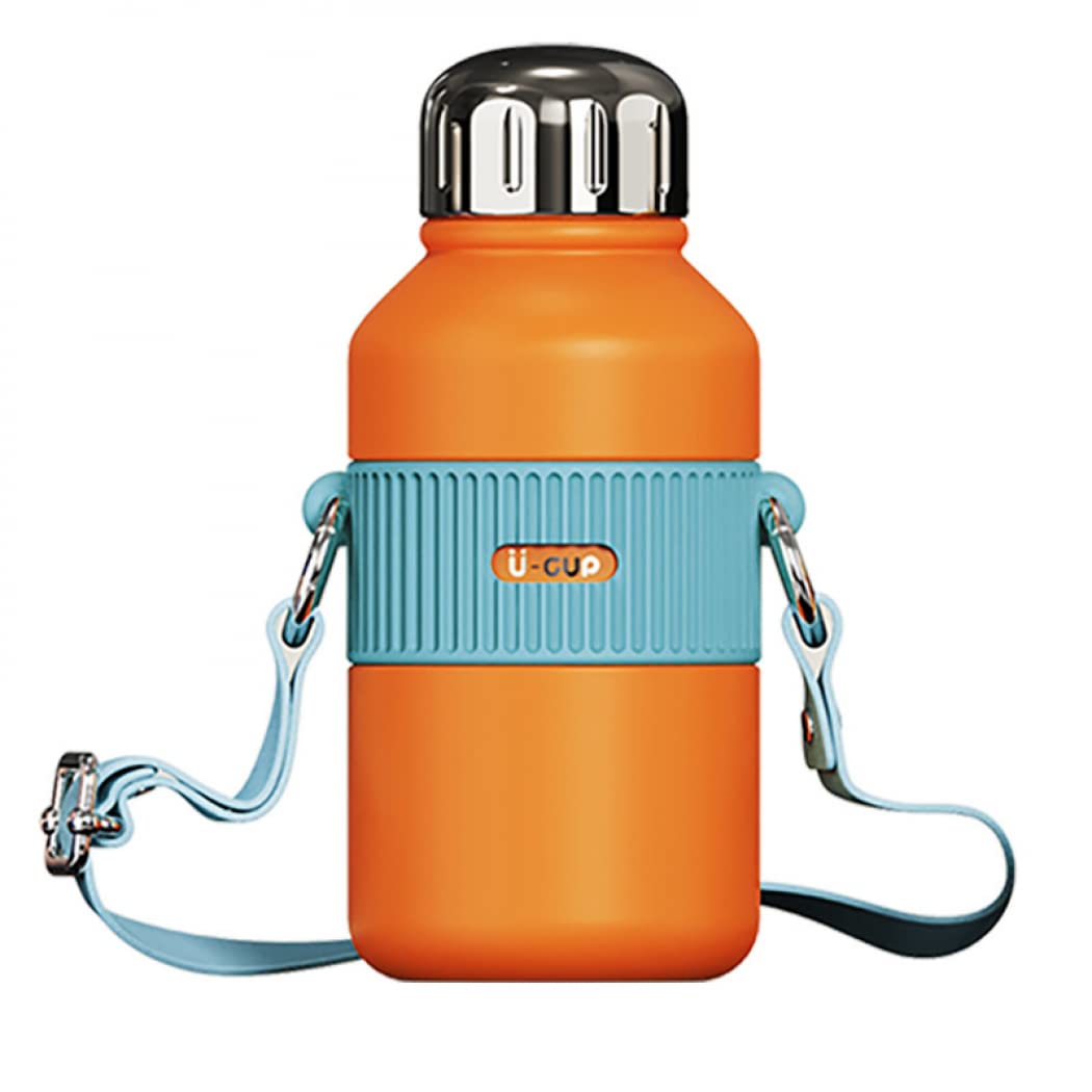 Mini Vacuum Insulated Water Bottle with Rope - 304 Stainless Steel Leakproof Thermos for Coffee, Milk, Hot & Cold Drinks - Portable Sports, Gym, Hiking & Outdoor Activities (Coral Orange)
