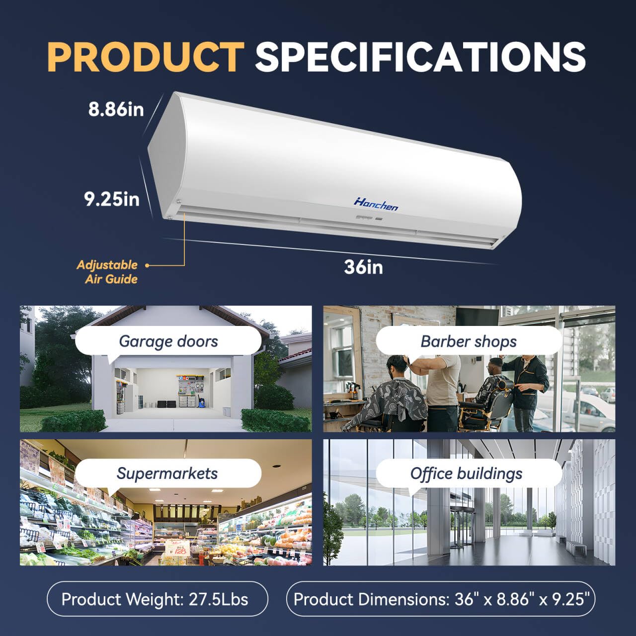 36 Inch Commercial Air Curtain - 2024 Upgraded Centrifugal Fan with Magnetic Door Switch, 2 Speed Settings (740CFM/3346FPM), No Heating/Cooling, Quiet Operation & Remote Control - 110V Powerful Indoor Air Barrier for Restaurants, Warehouses & Retail Stores