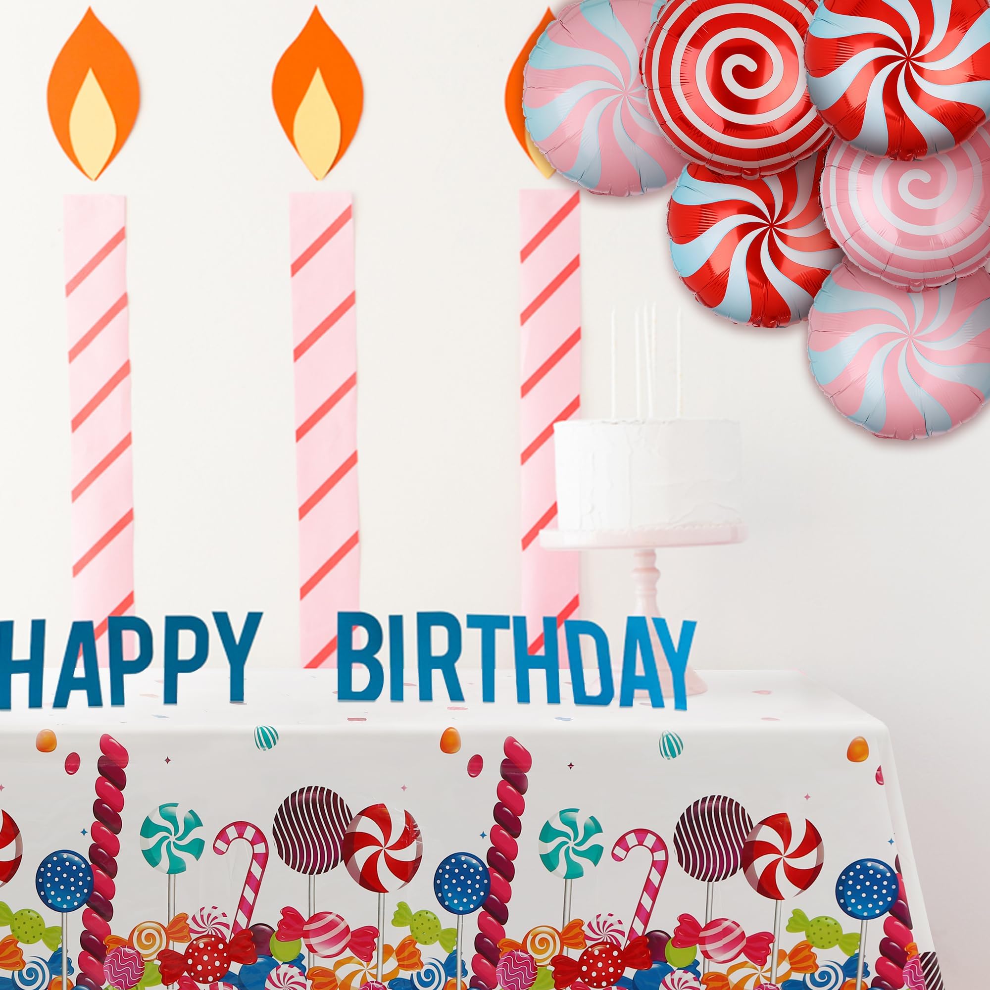 1 Pack Candy Table Cover - Lollipop Plastic Tablecloth for Girls Baby Shower, Christmas, Birthday Party Decorations | Sweet Candyland Theme Party Supplies for Kids, Baby Showers & Holiday Celebrations